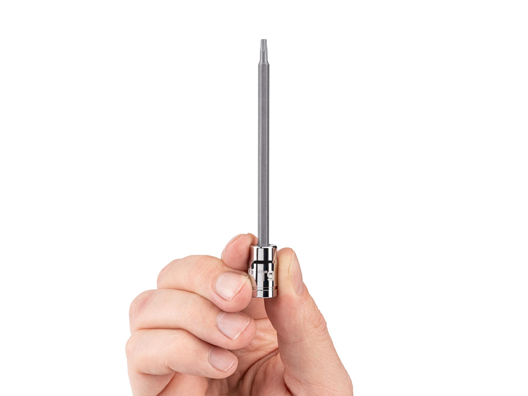 Person holding Tekton hand drive bit socket. Item #SHB04309