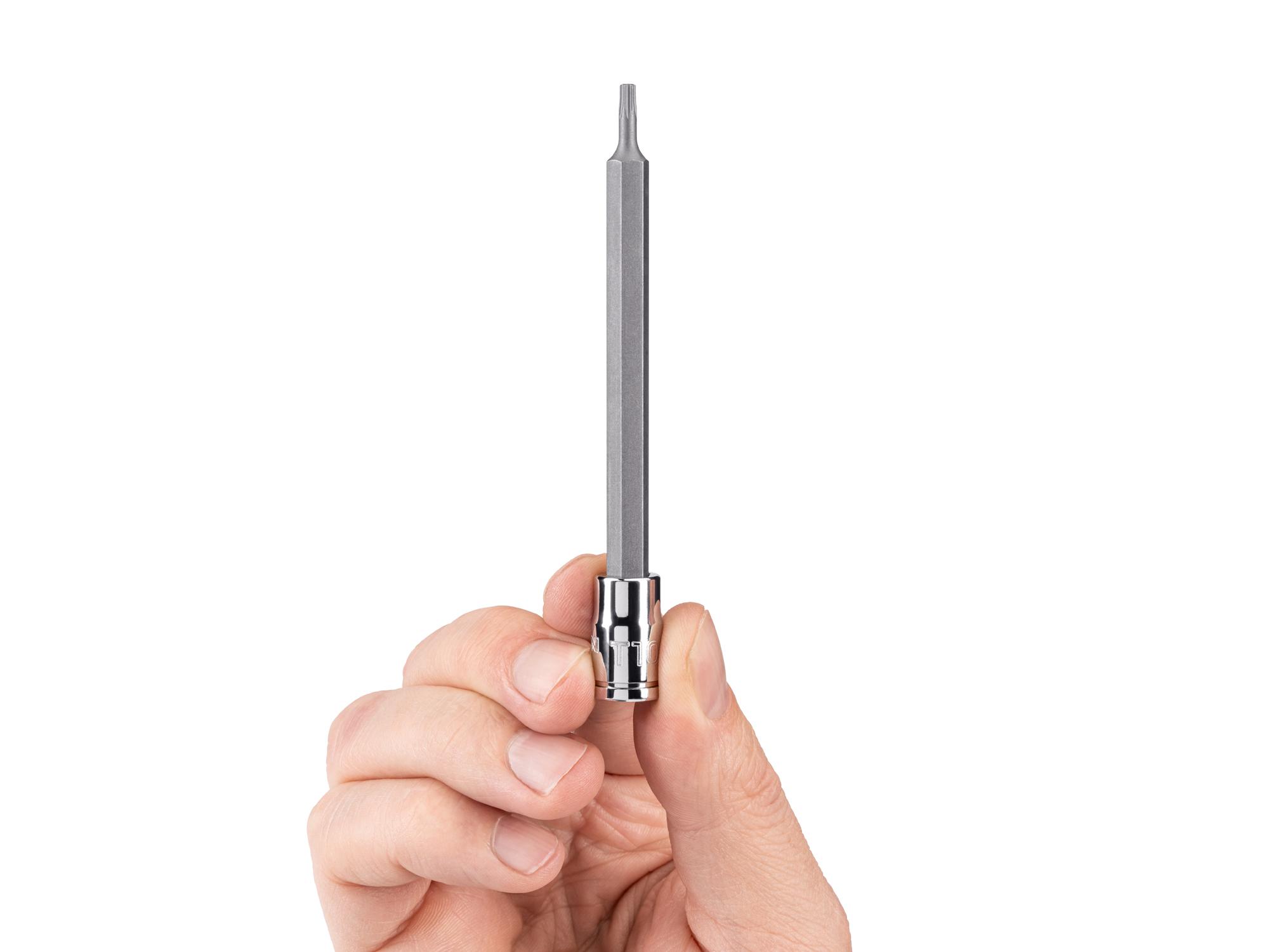 Person holding Tekton hand drive bit socket. Item #SHB04310