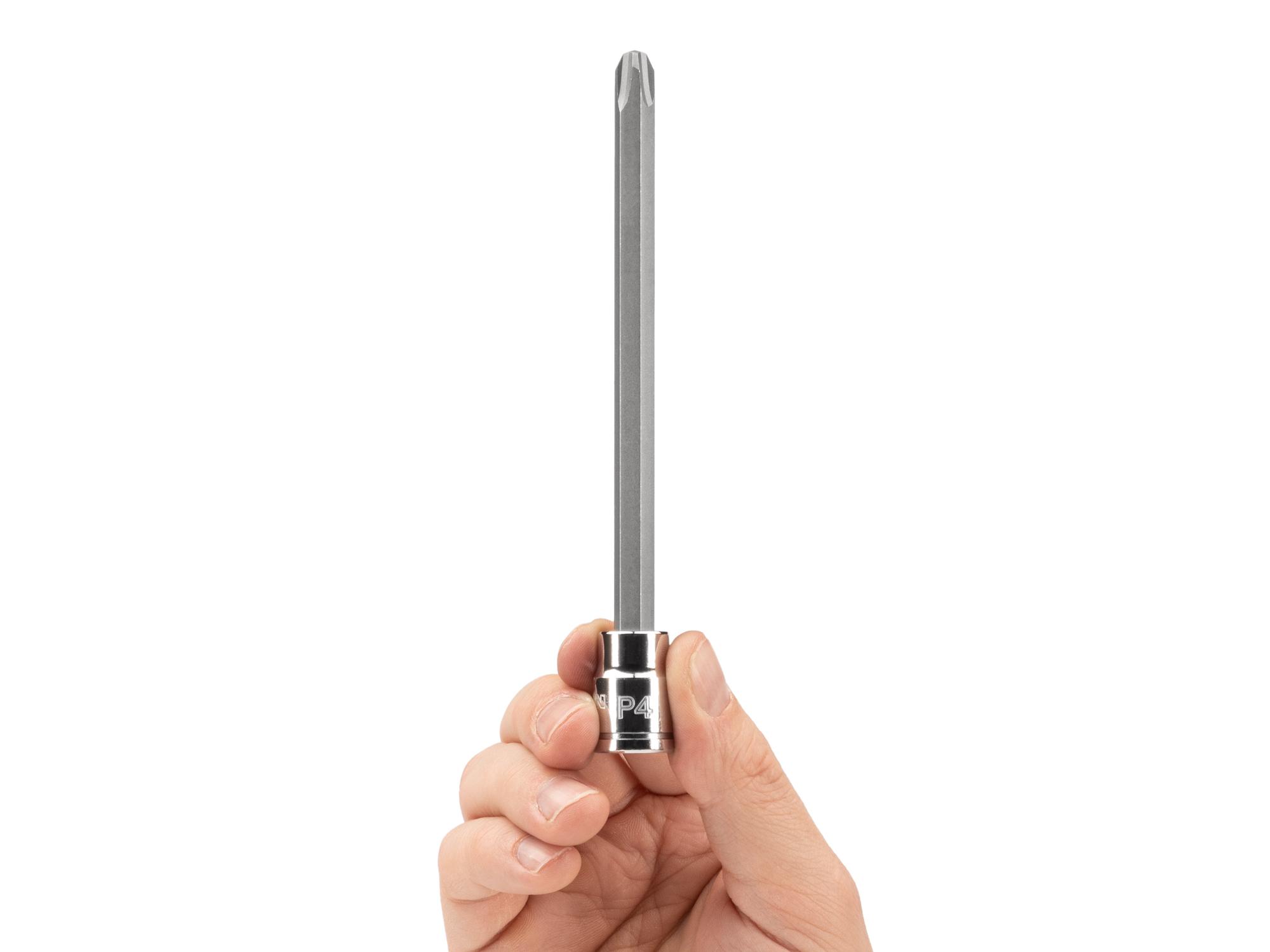 Person holding Tekton hand drive bit socket. Item #SHB11404