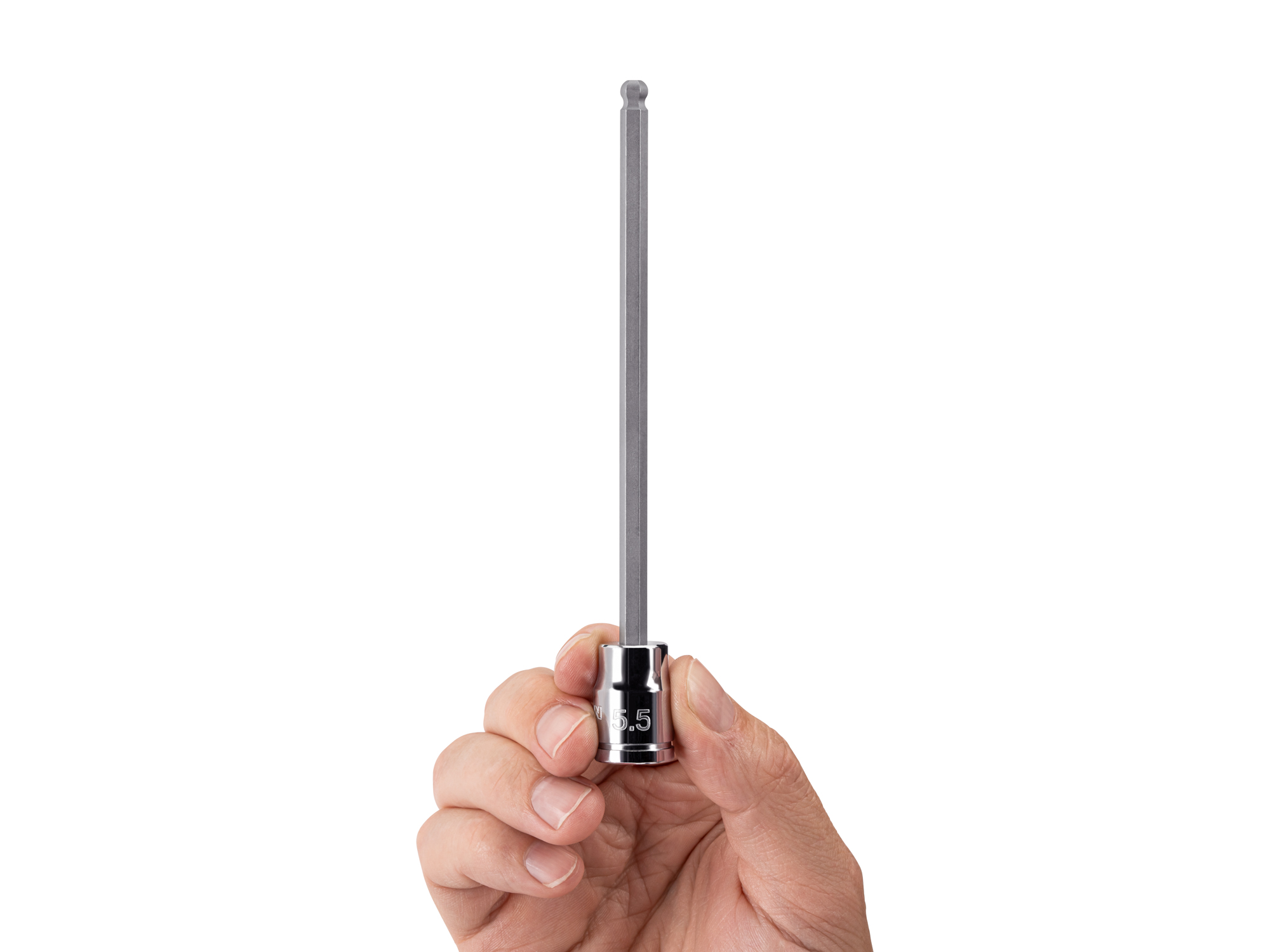 Person holding Tekton 5.5 millimeter hand drive bit socket set. Item #SHB13805