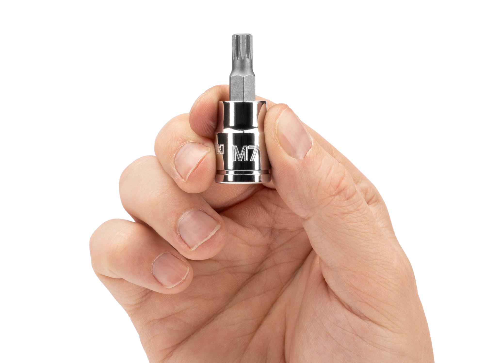 Person holding Tekton hand drive bit socket. Item #SHB18207