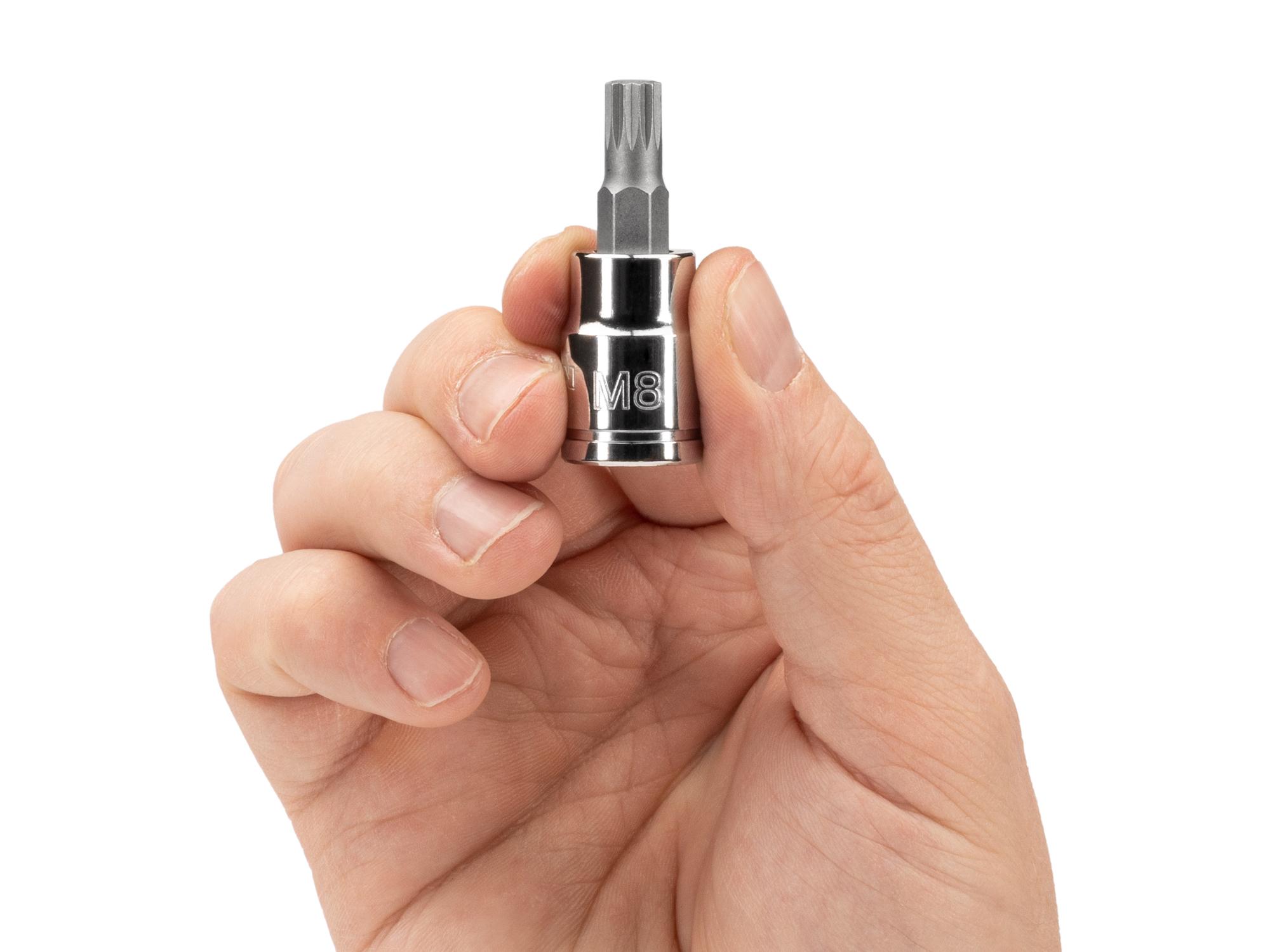 Person holding Tekton hand drive bit socket. Item #SHB18208