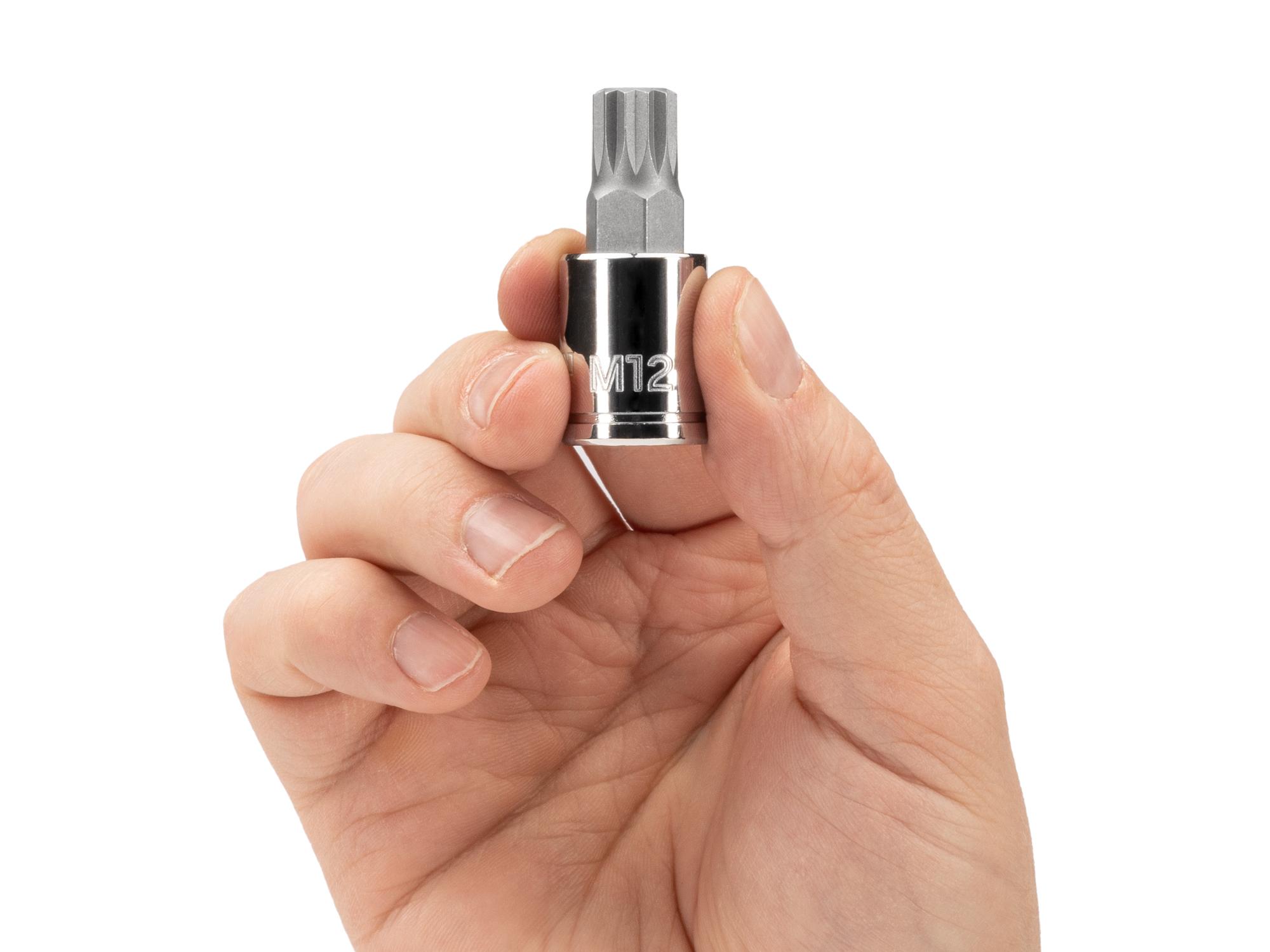 Person holding Tekton hand drive bit socket. Item #SHB18212