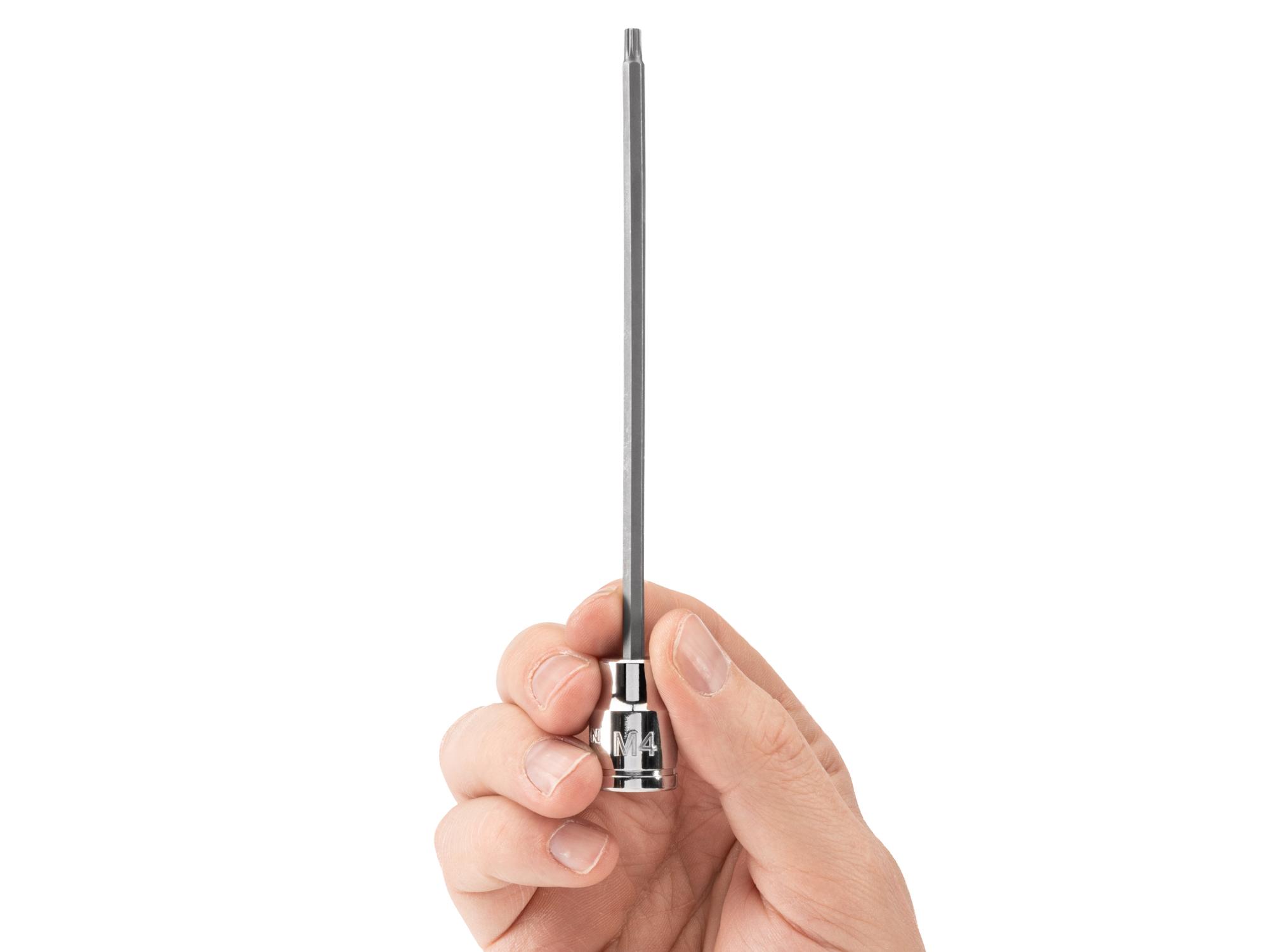 Person holding Tekton hand drive bit socket. Item #SHB18404