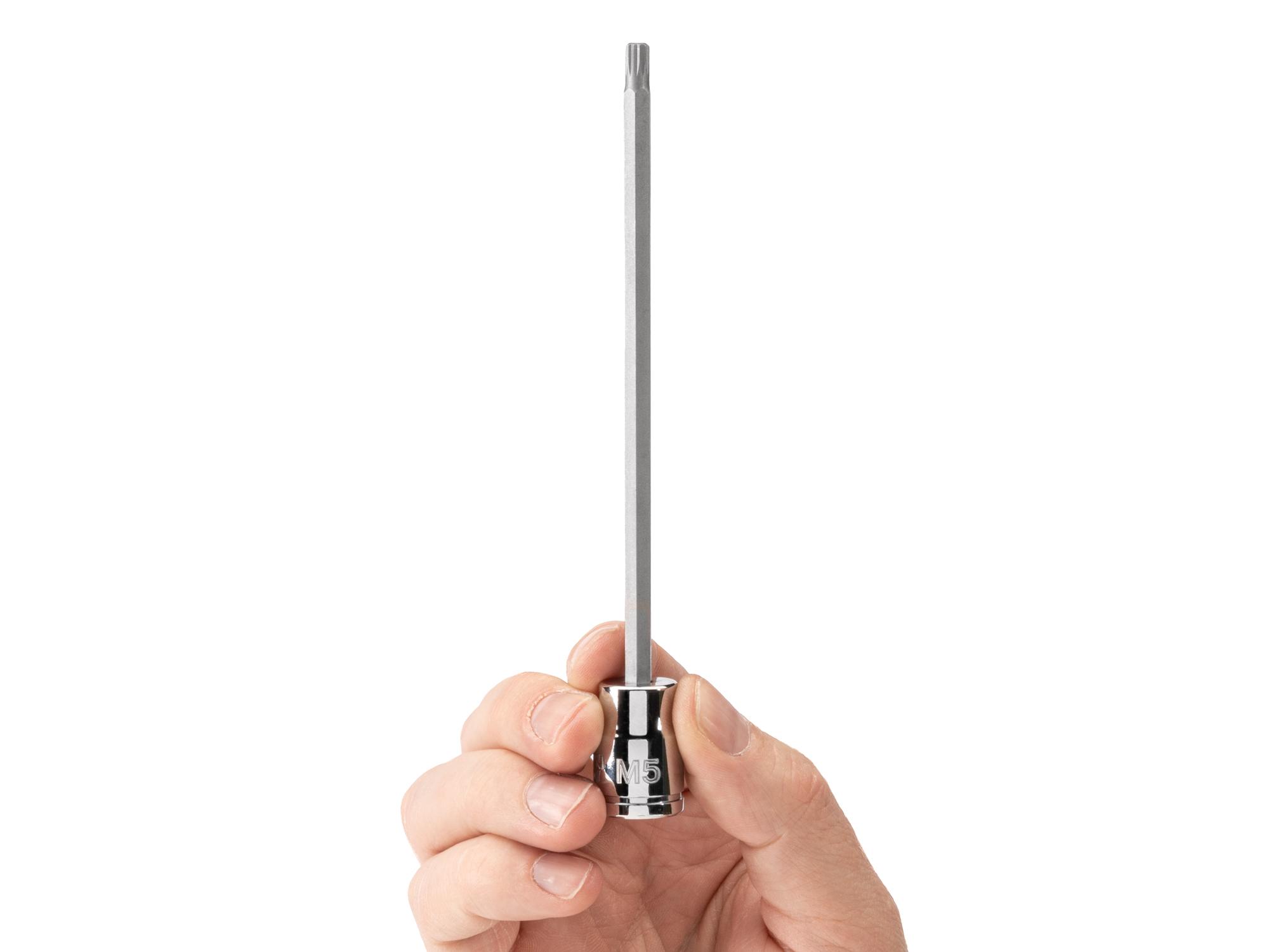 Person holding Tekton hand drive bit socket. Item #SHB18405