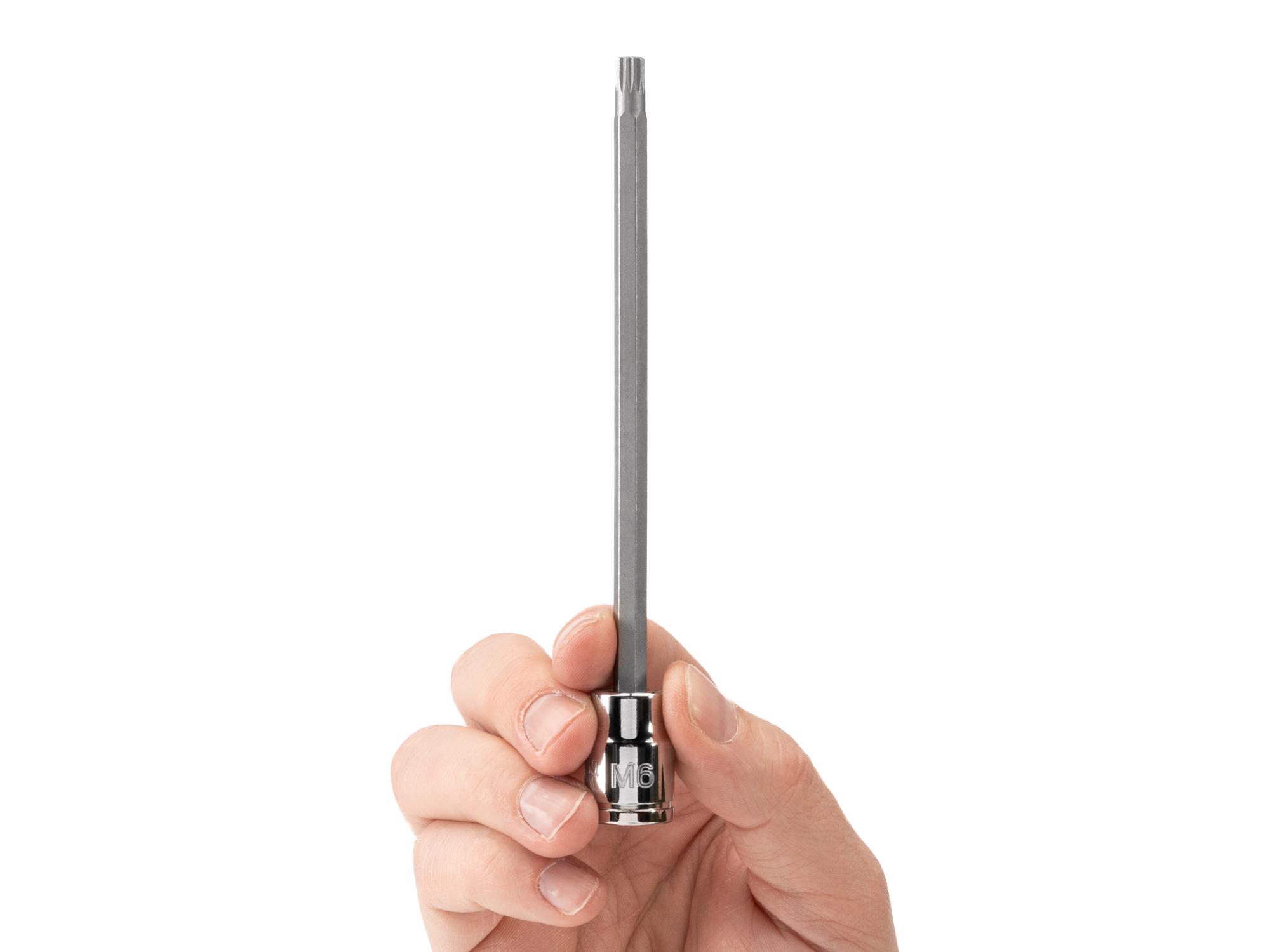 Person holding Tekton hand drive bit socket. Item #SHB18406