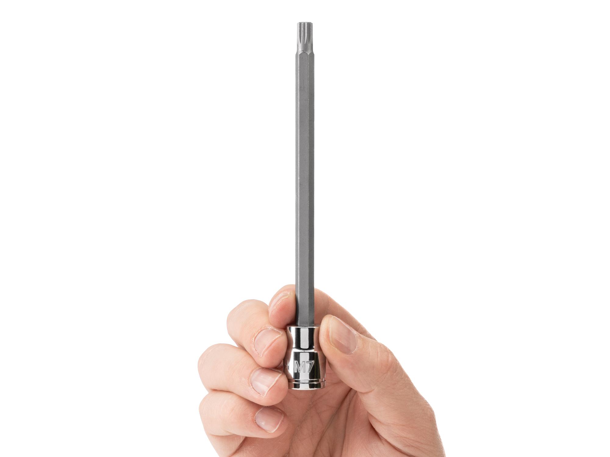 Person holding Tekton hand drive bit socket. Item #SHB18407