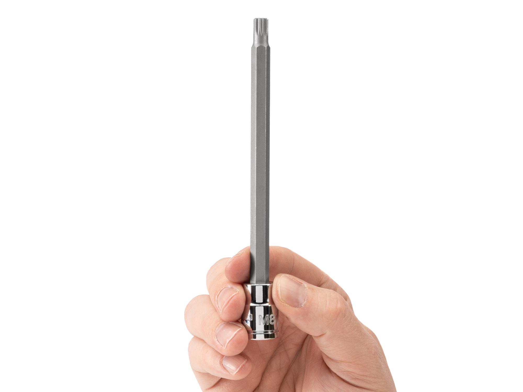 Person holding Tekton hand drive bit socket. Item #SHB18408