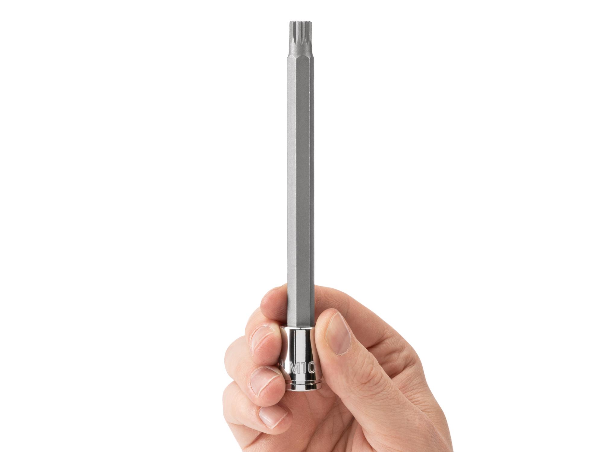 Person holding Tekton hand drive bit socket. Item #SHB18410