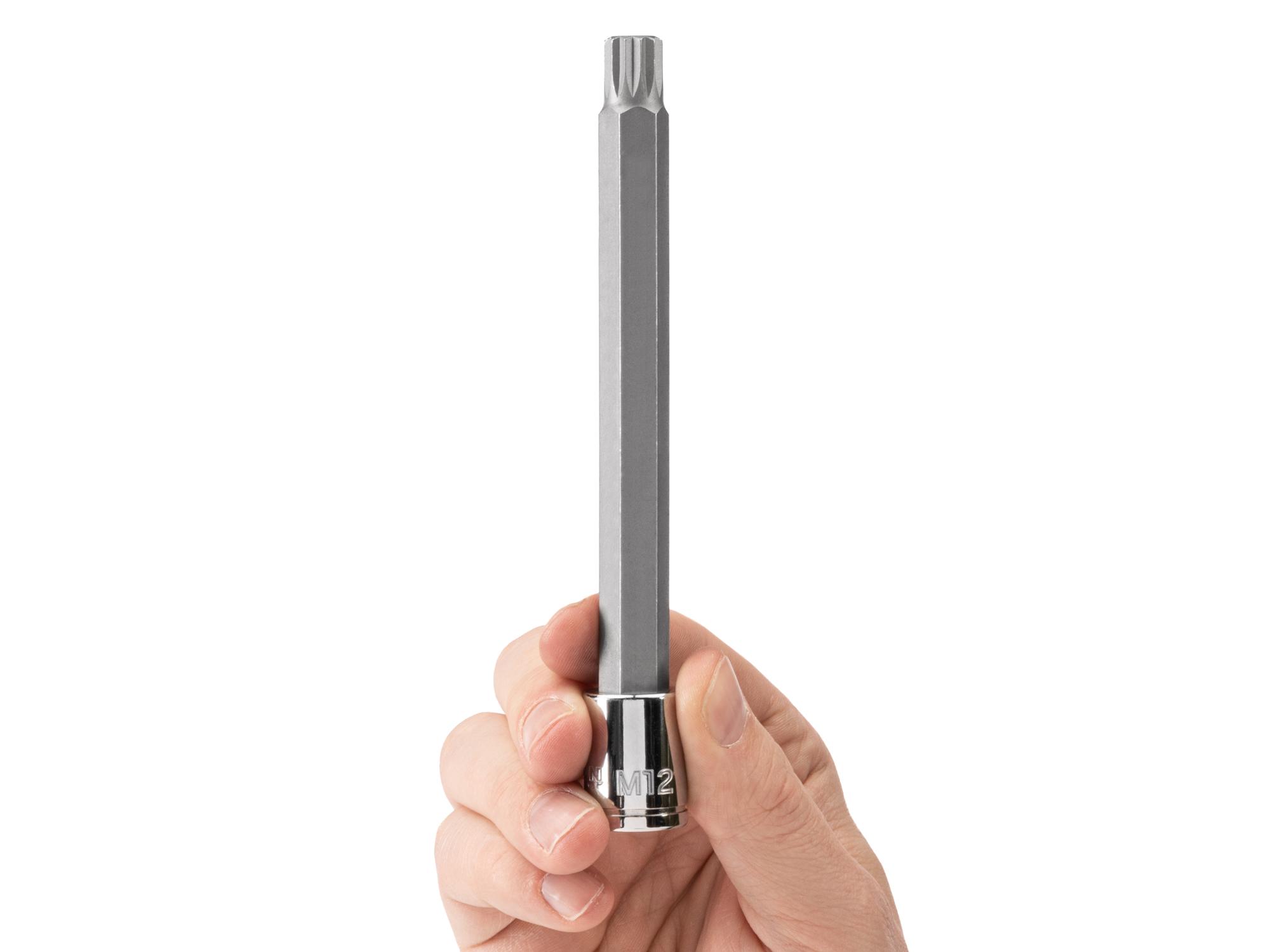Person holding Tekton hand drive bit socket. Item #SHB18412