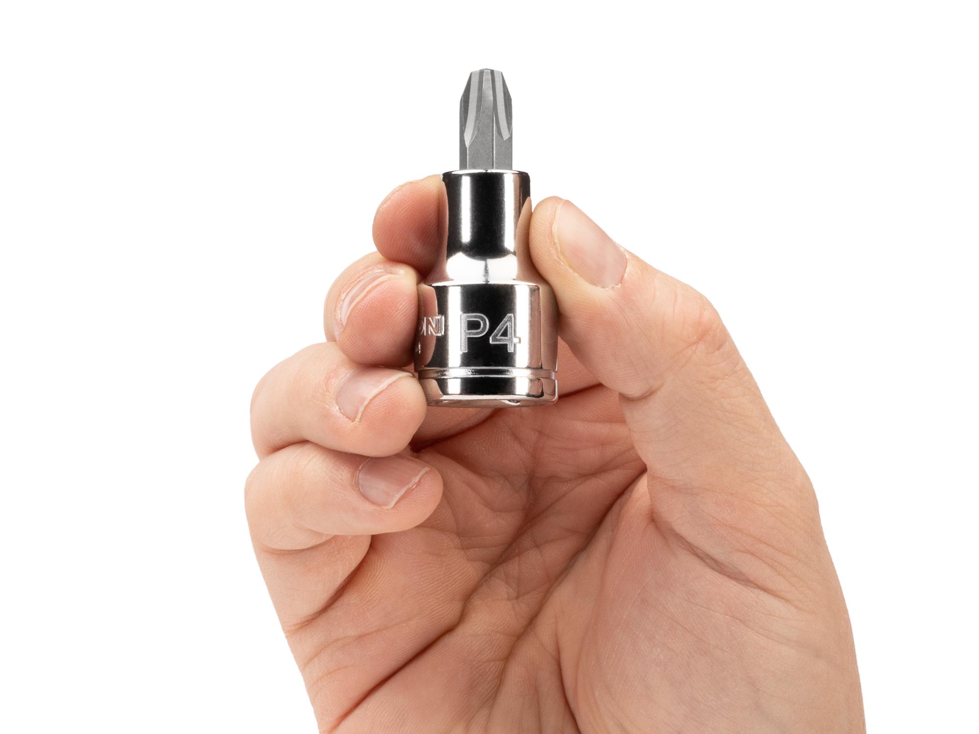 Person holding Tekton hand drive bit socket. Item #SHB21204