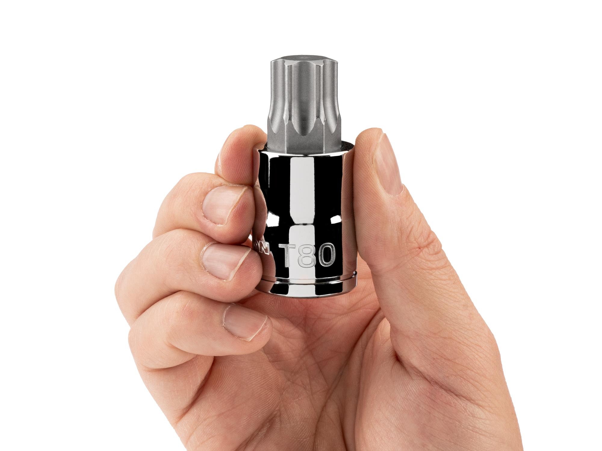 Person holding Tekton hand drive bit socket. Item #SHB24280
