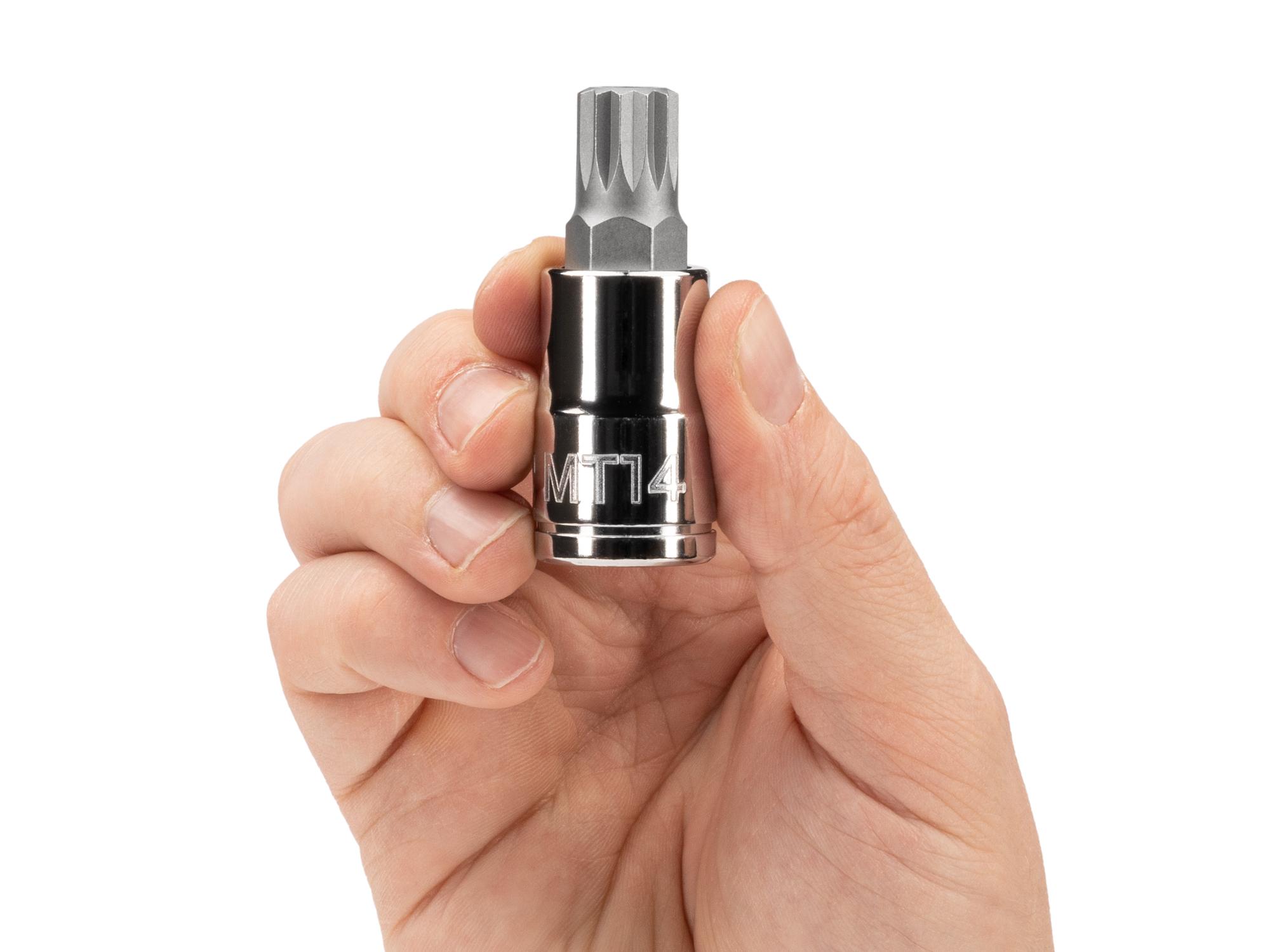 Person holding Tekton hand drive bit socket. Item #SHB29214