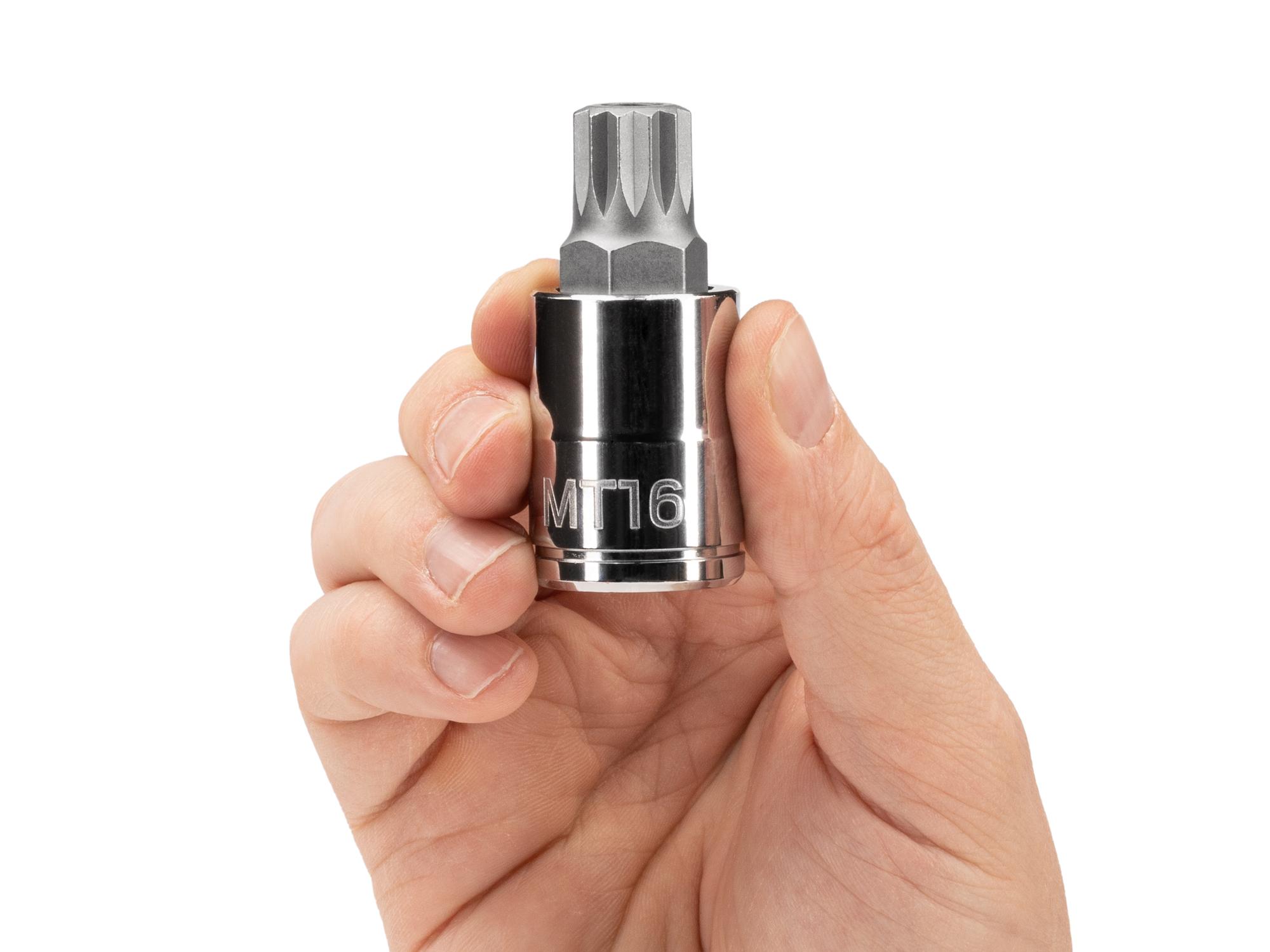Person holding Tekton hand drive bit socket. Item #SHB29216