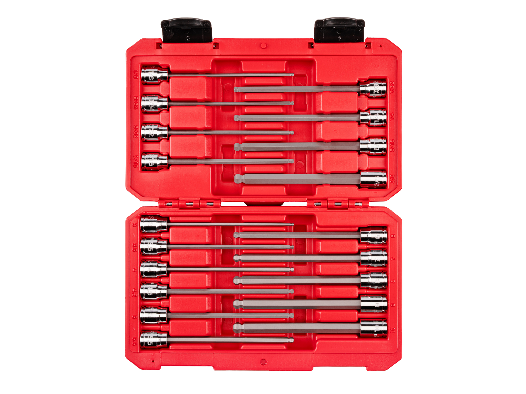 TEKTON 3/8 Inch Drive Long Ball End Hex Bit Socket Set with Case, 19-Piece (1/8-3/8 in., 3-10 mm)