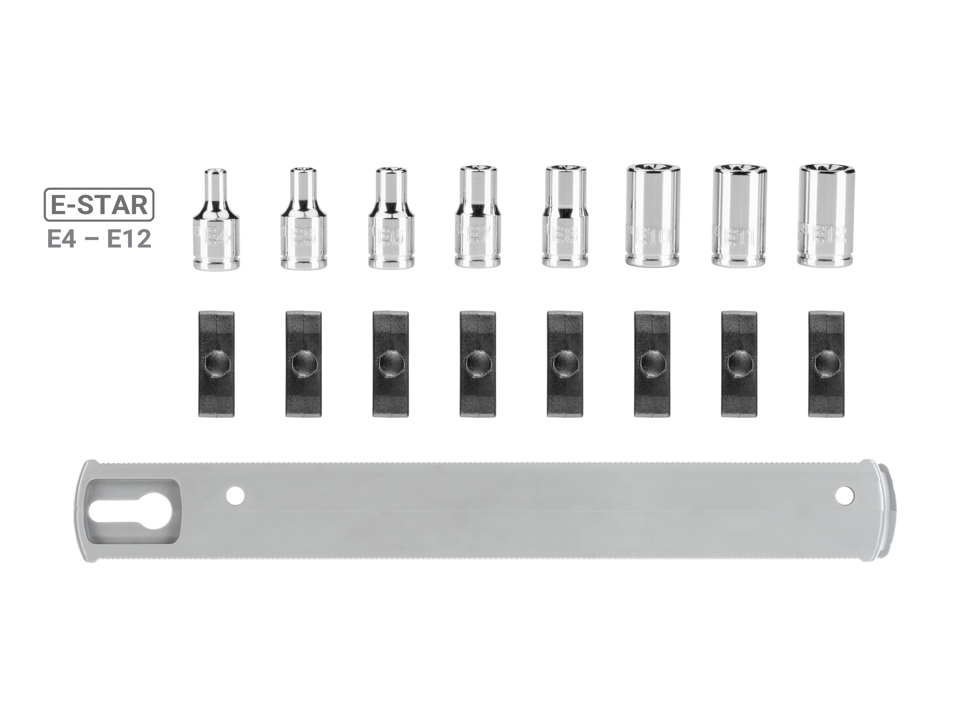 TEKTON 1/4 Inch Drive External Star Socket Set with Rail, 8-Piece (E4-E12)