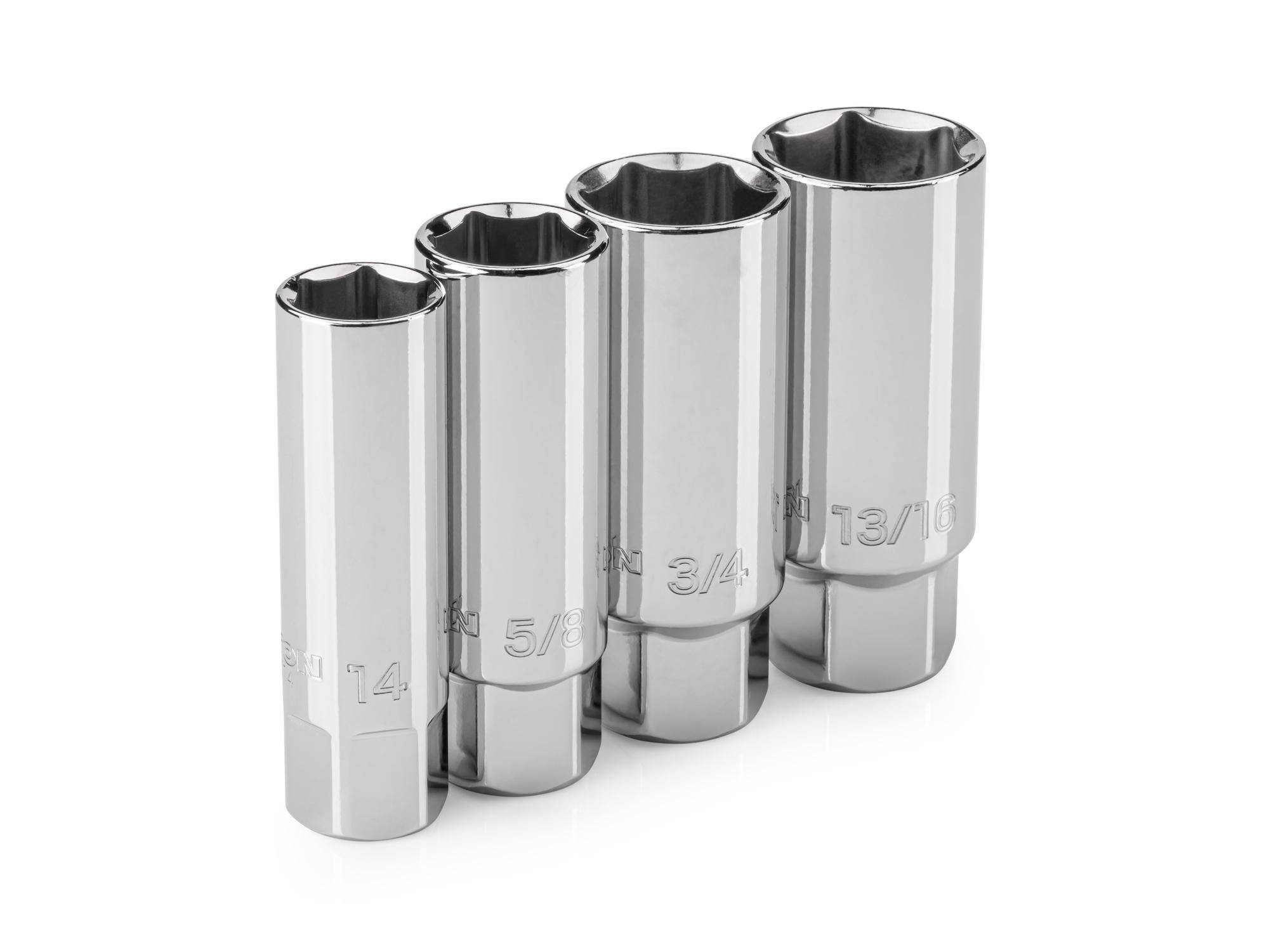TEKTON 3/8 Inch Drive Spark Plug Socket Set, 4-Piece (5/8, 3/4, 13/16 in., 14 mm)