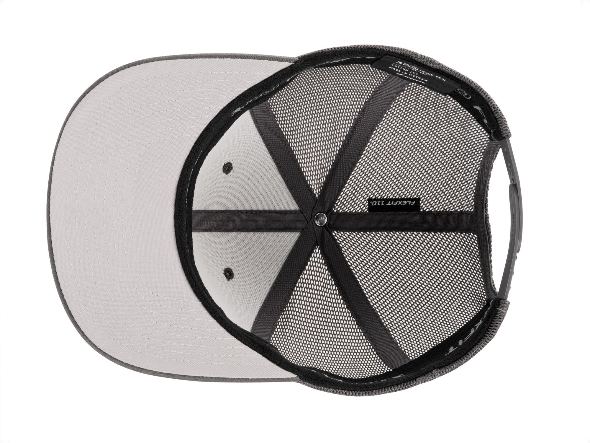Bottom view of dark-gray-black-logo Tekton hat. Item #APG31006