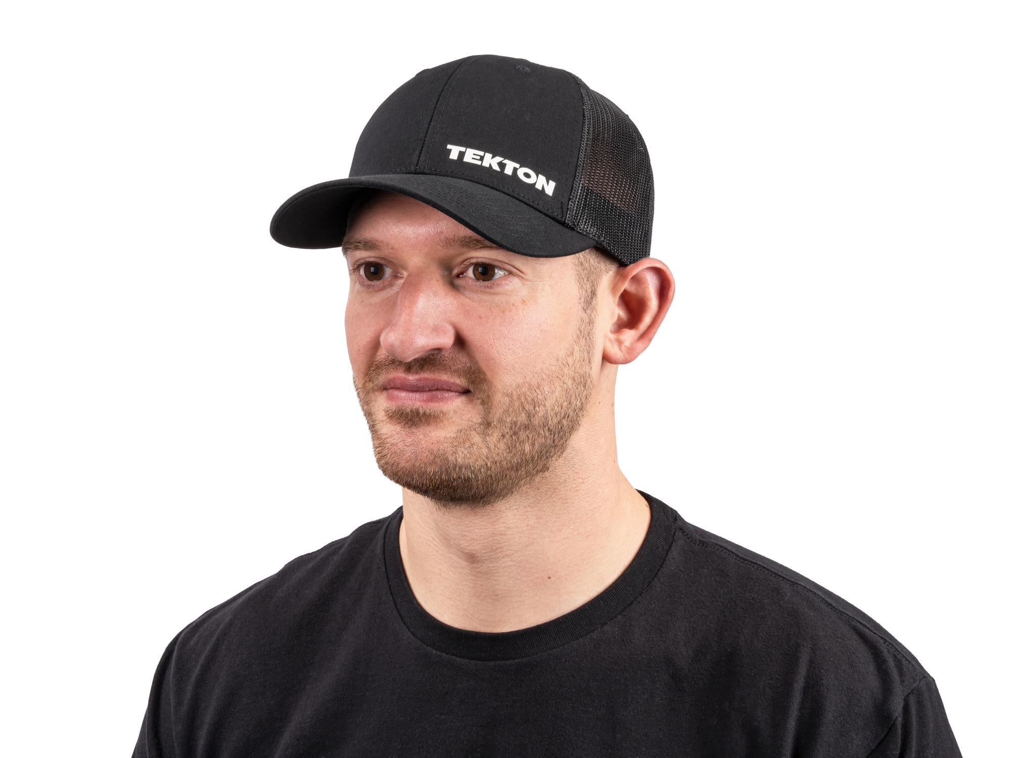 Front view of black-white-logo Tekton hat. Item #APG31008