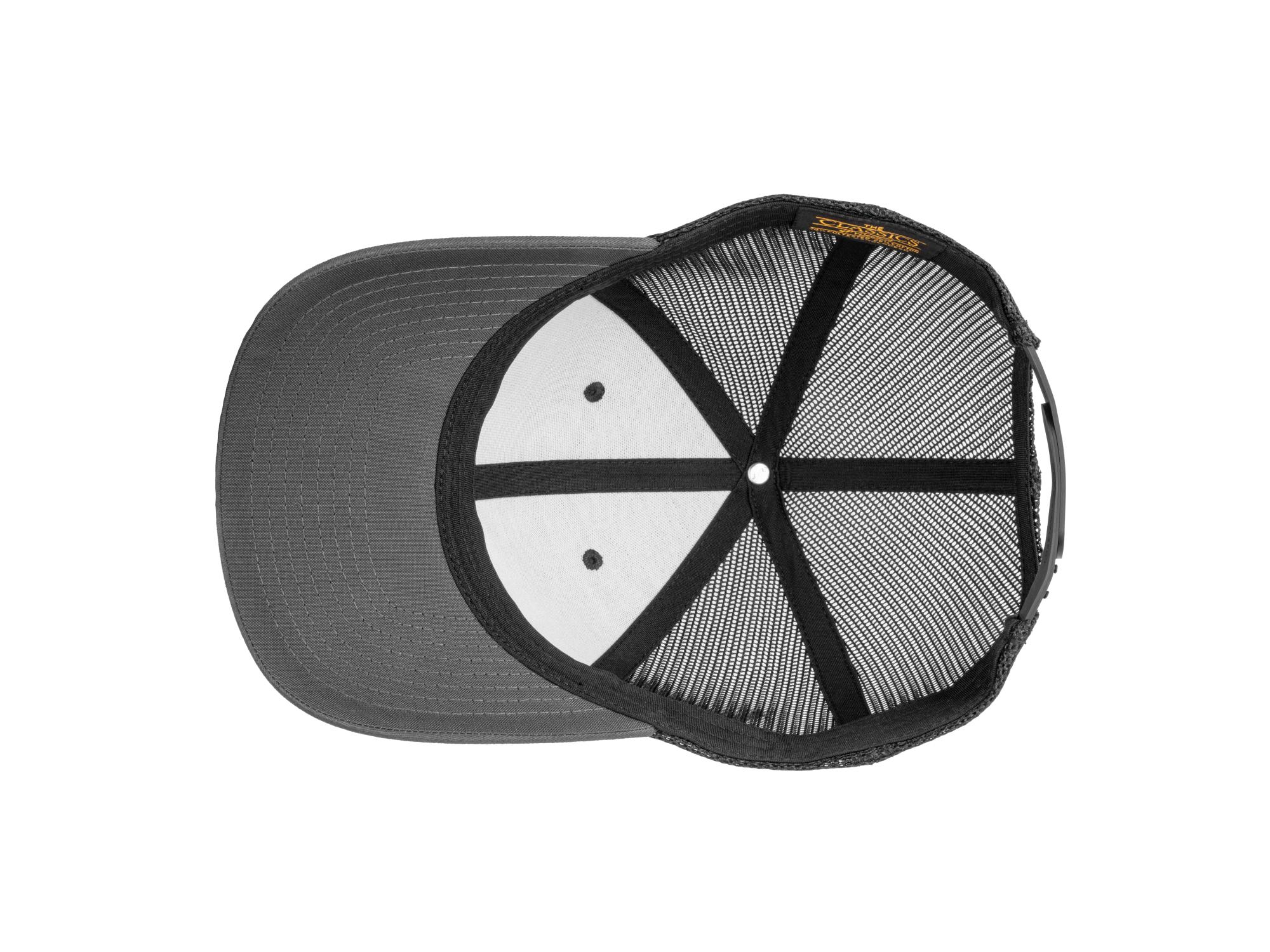 Bottom view of dark-gray-black-logo Tekton hat. Item #APG31010