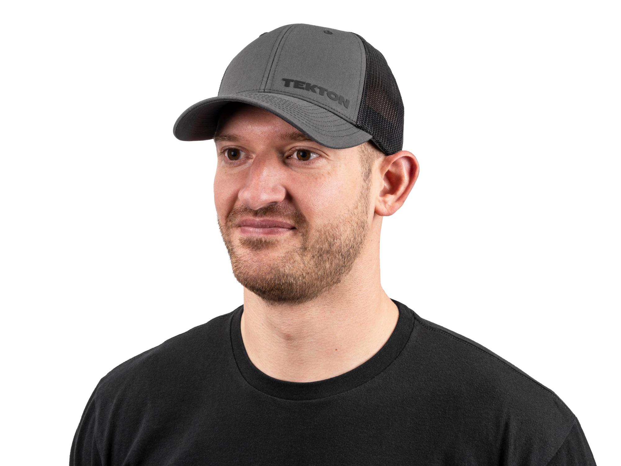 Front view of dark-gray-black-logo Tekton hat. Item #APG31010