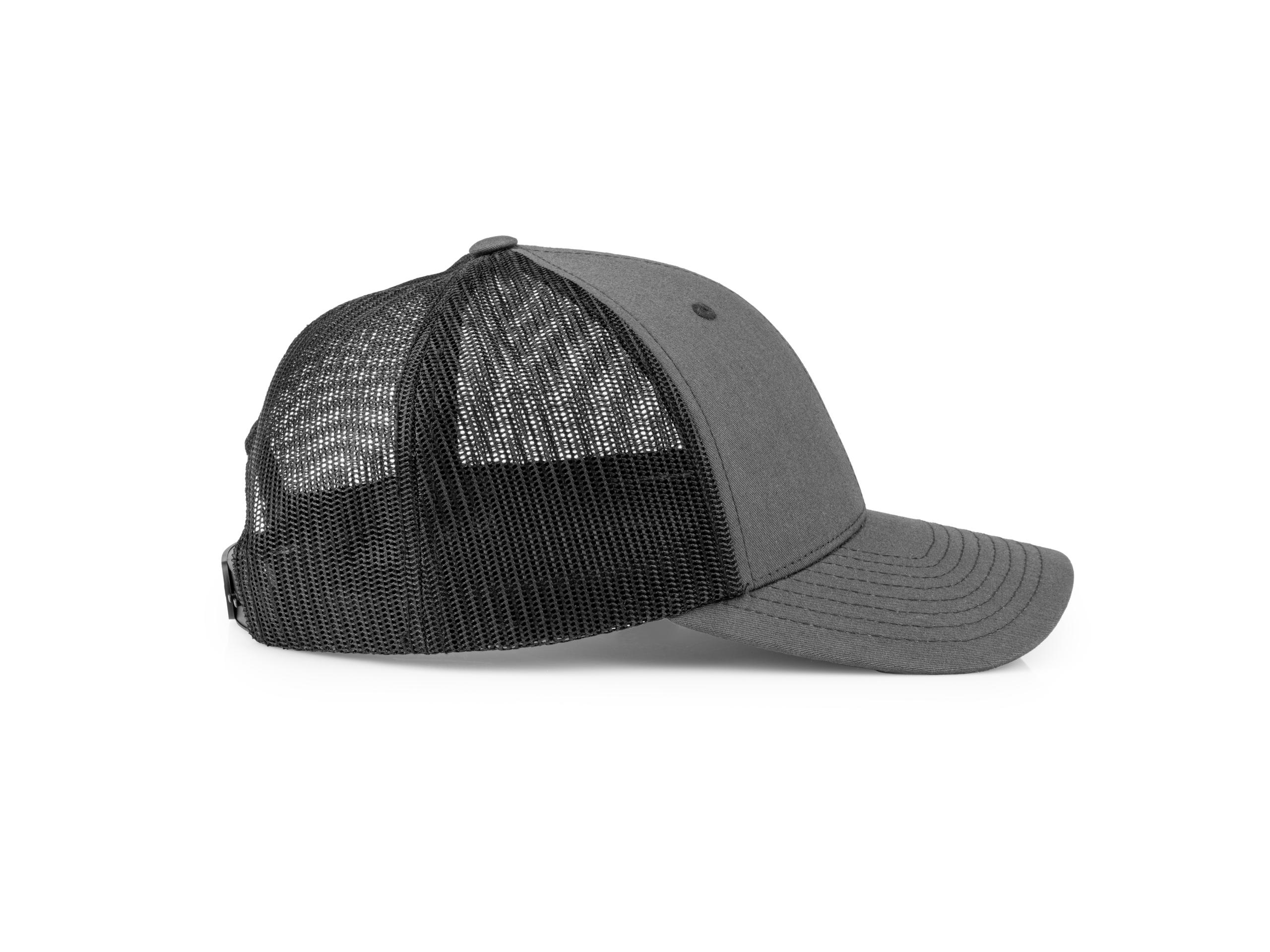 Second side view of dark-gray-black-logo Tekton hat. Item #APG31010