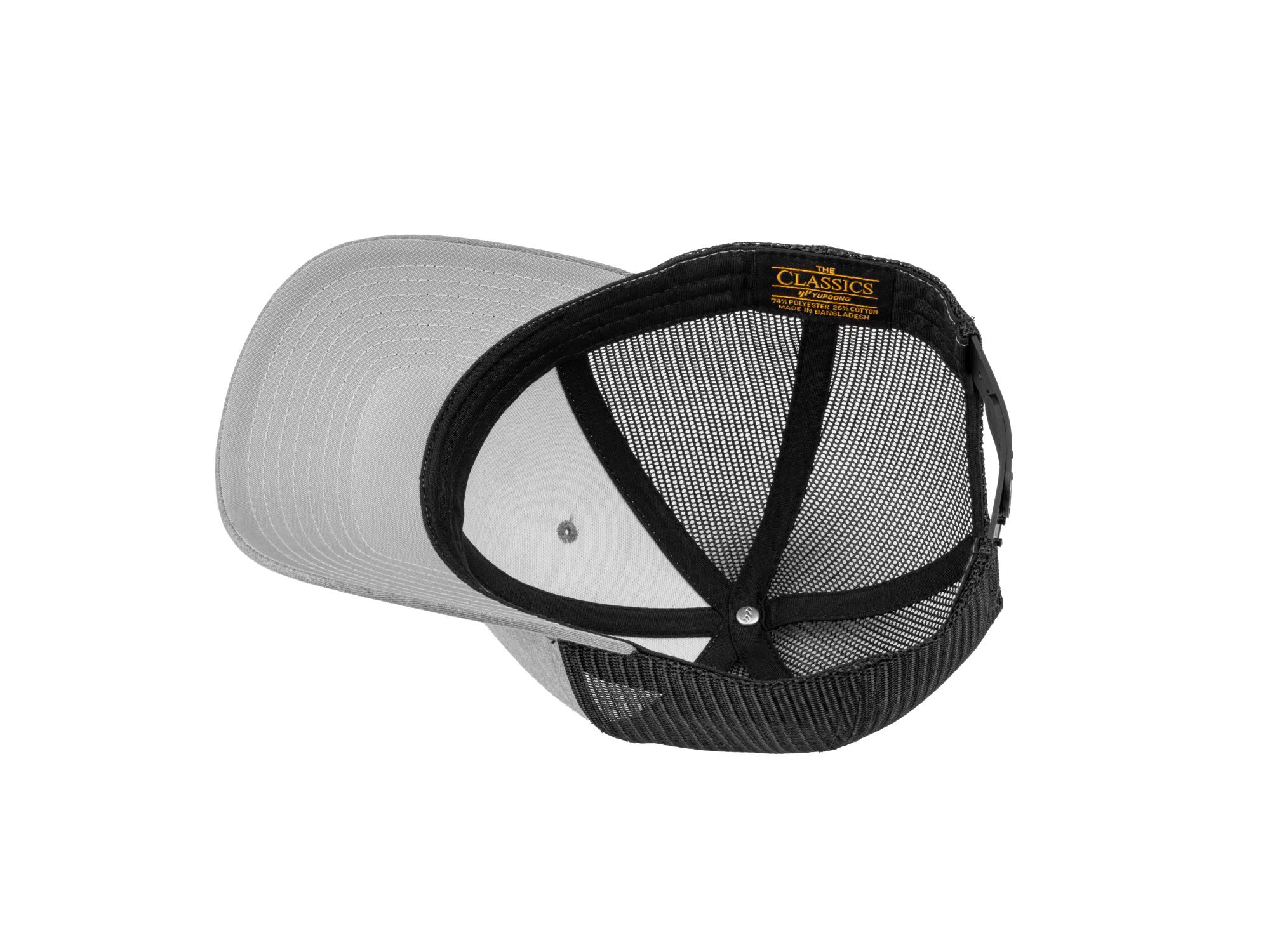 Back angle view of light-gray-black-logo Tekton hat. Item #APG31011