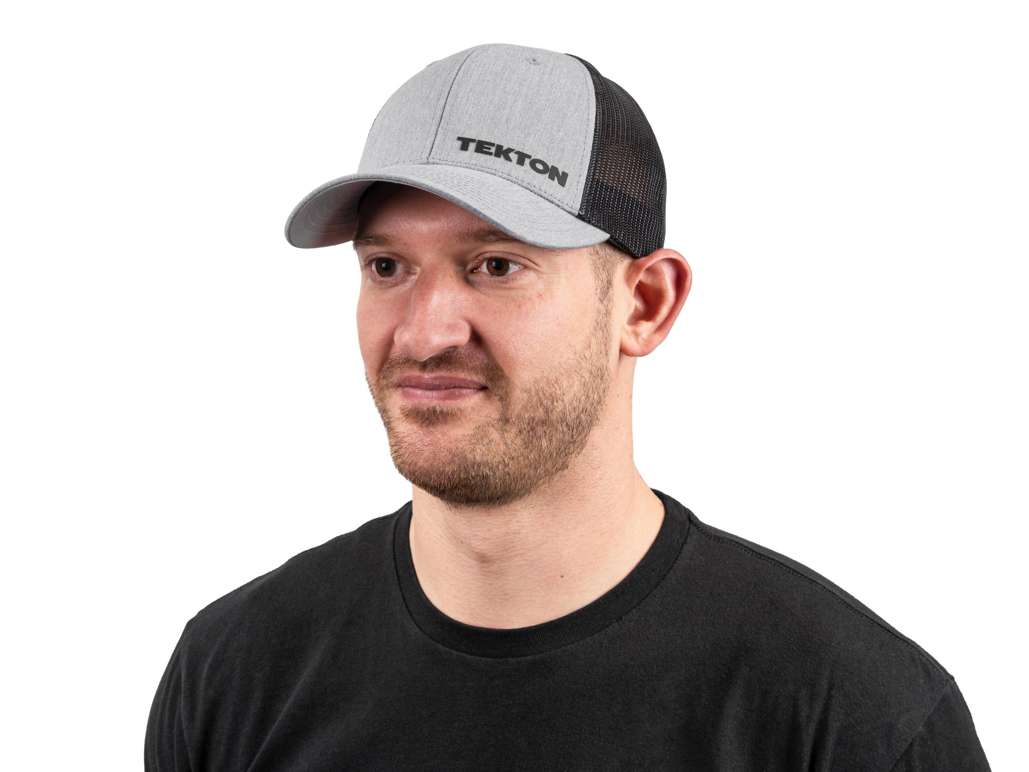 Front view of light-gray-black-logo Tekton hat. Item #APG31011