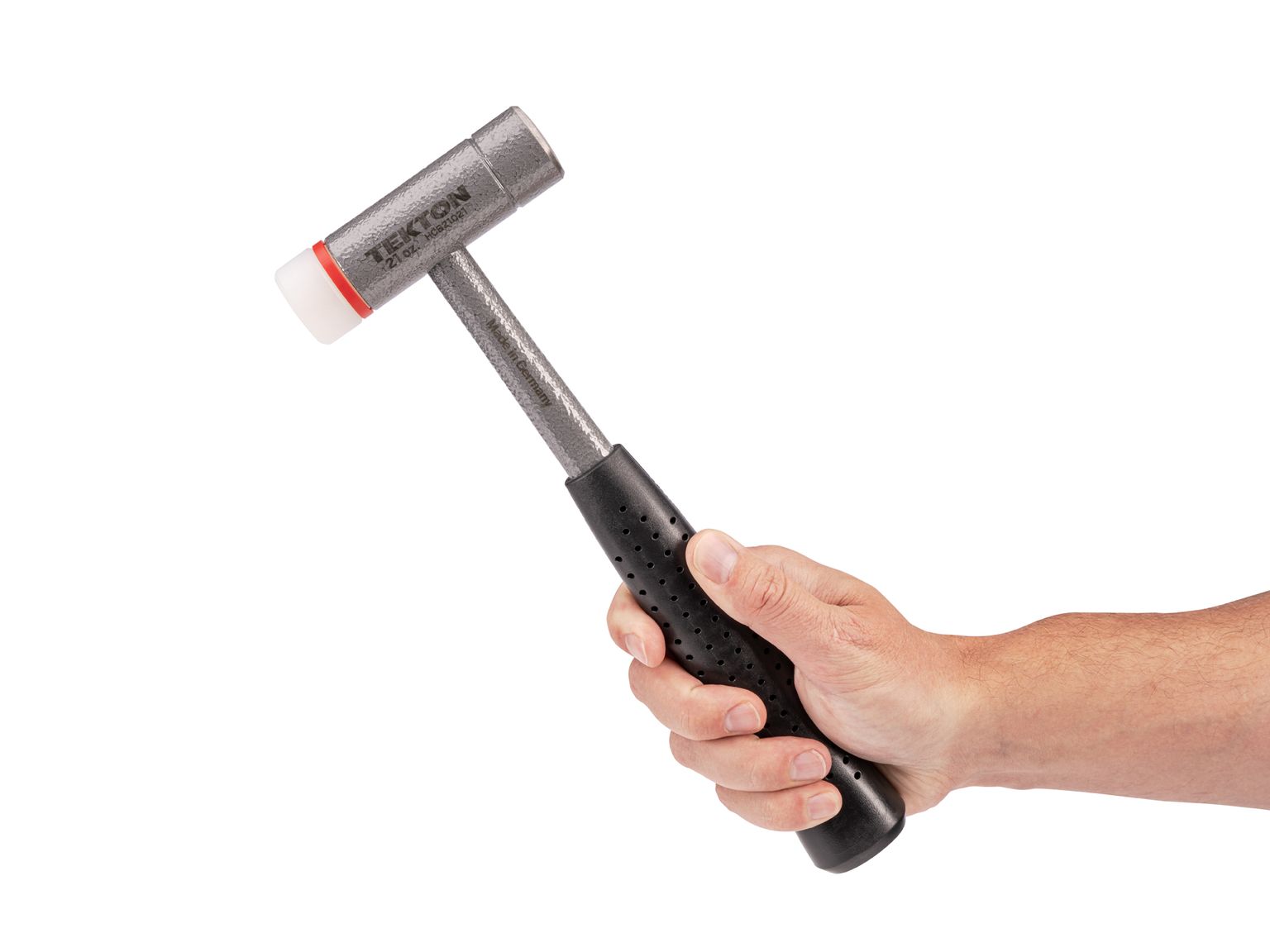 Person holding Tekton  heavy hammer set. Item #HCB21021