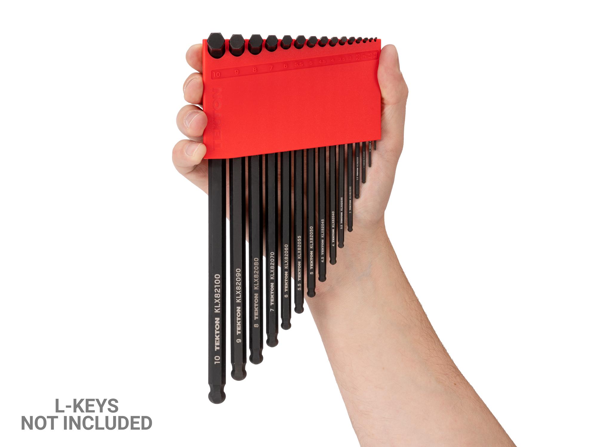 Person holding red Tekton holder hex key organization. Item #OKH32101