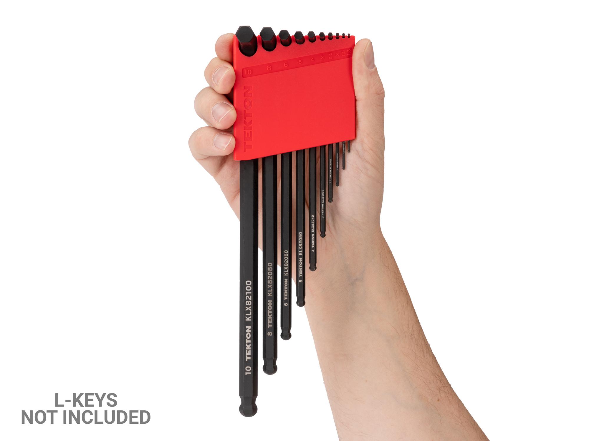 Person holding red Tekton holder hex key organization. Item #OKH32102