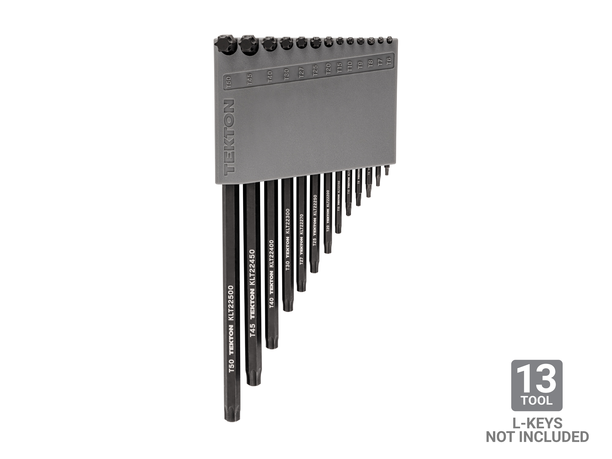 Custom holder designed to organize star T6-T50 L-keys facing forward so you can easily access each tool without having to move others out of the way. OKH34101.