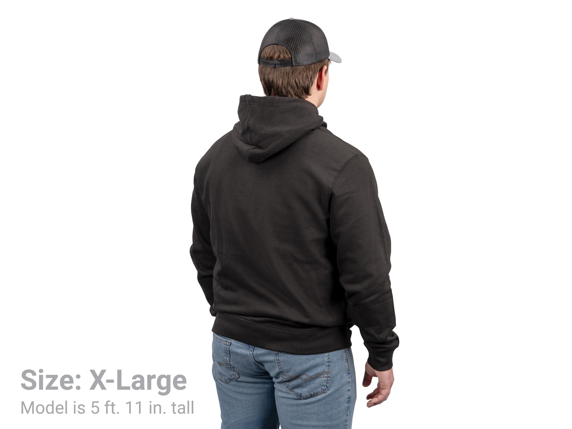 Back view of a man wearing a black Tekton hoodie. Item #APG32049