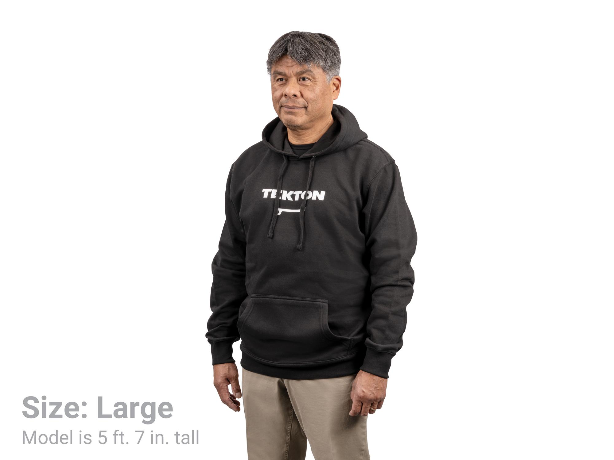 Front view of black Tekton hoodie. Item #APG32048