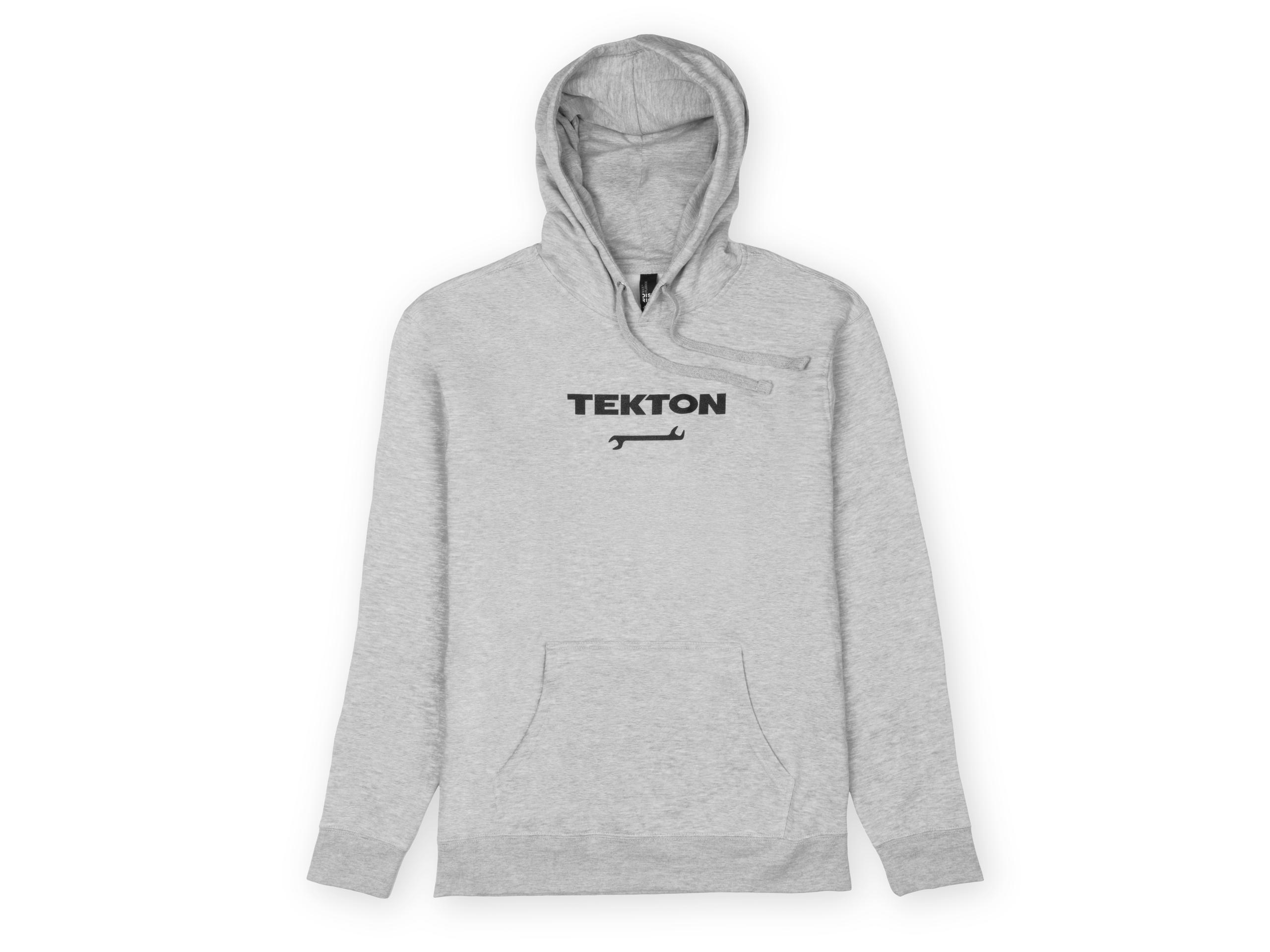 Front view of light-heather-gray Tekton hoodie. Item #APG32056
