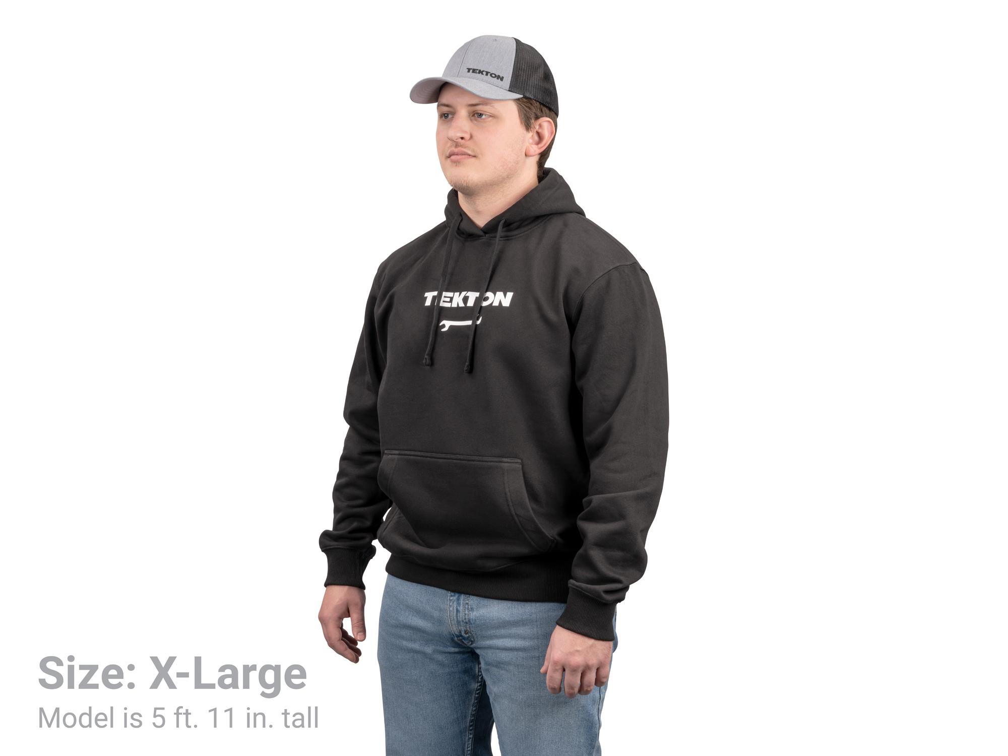 Front view of black Tekton hoodie. Item #APG32064