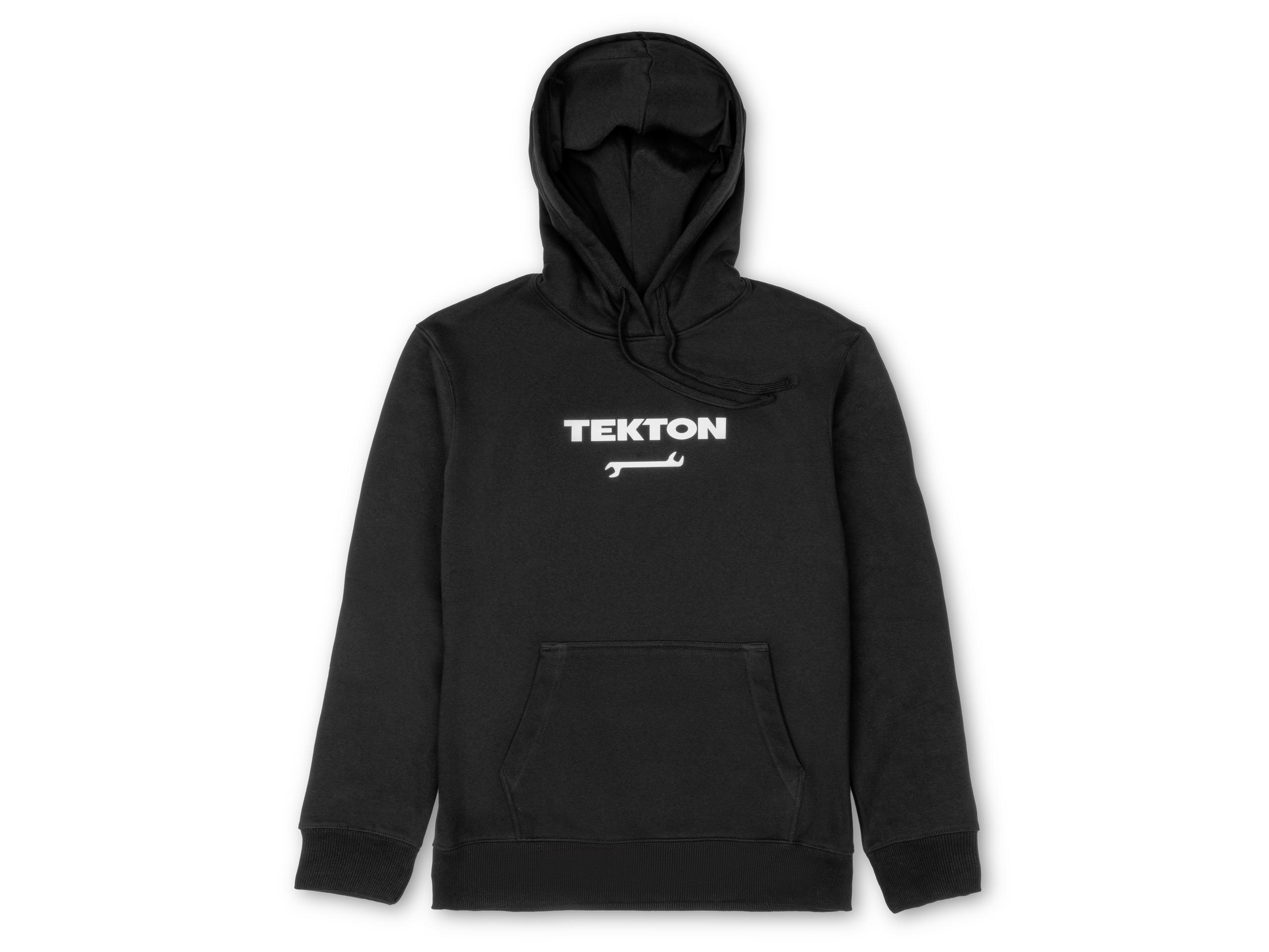 Front view of black Tekton hoodie. Item #APG32064