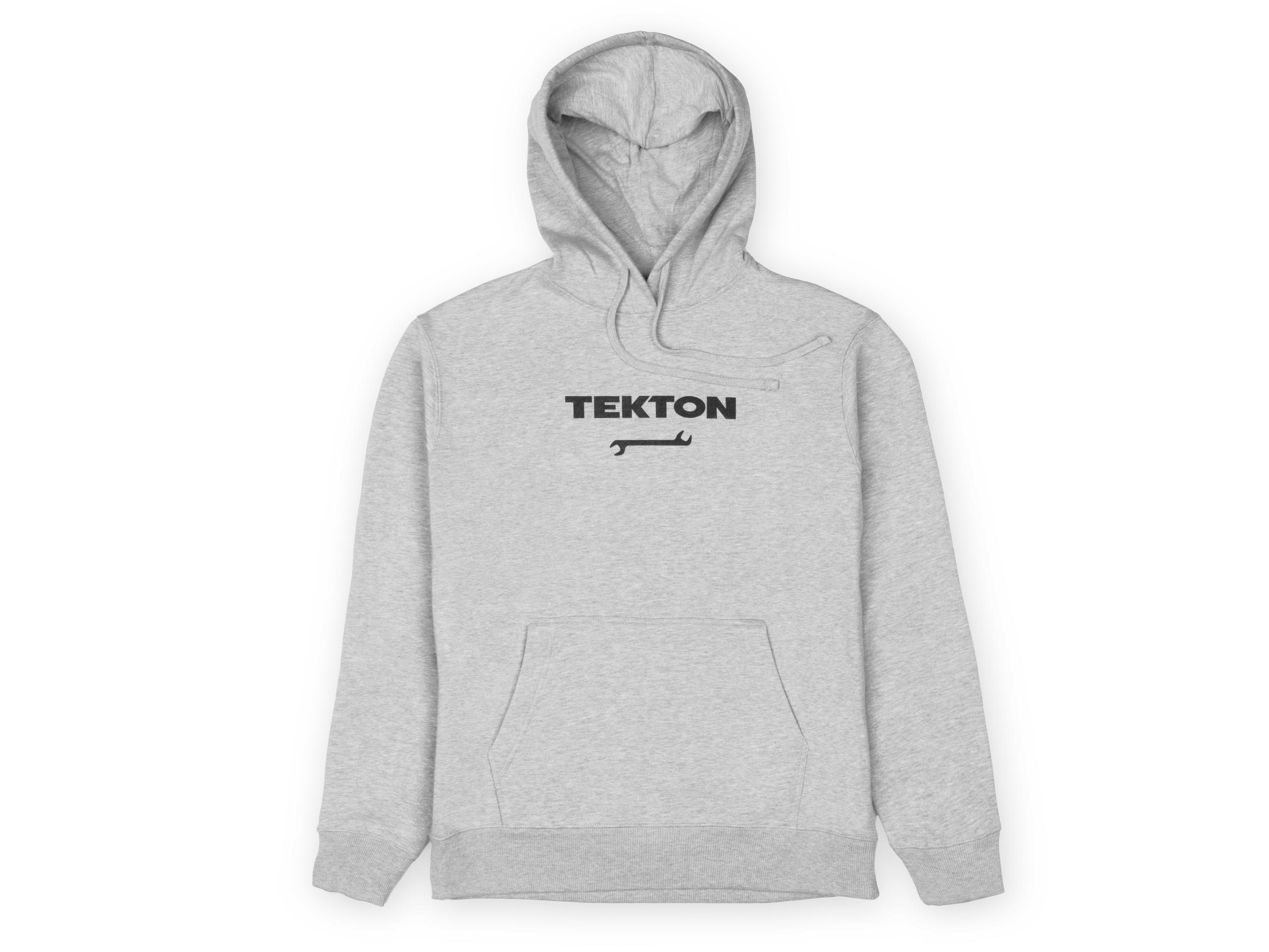 Front view of light-heather-gray Tekton hoodie. Item #APG32074