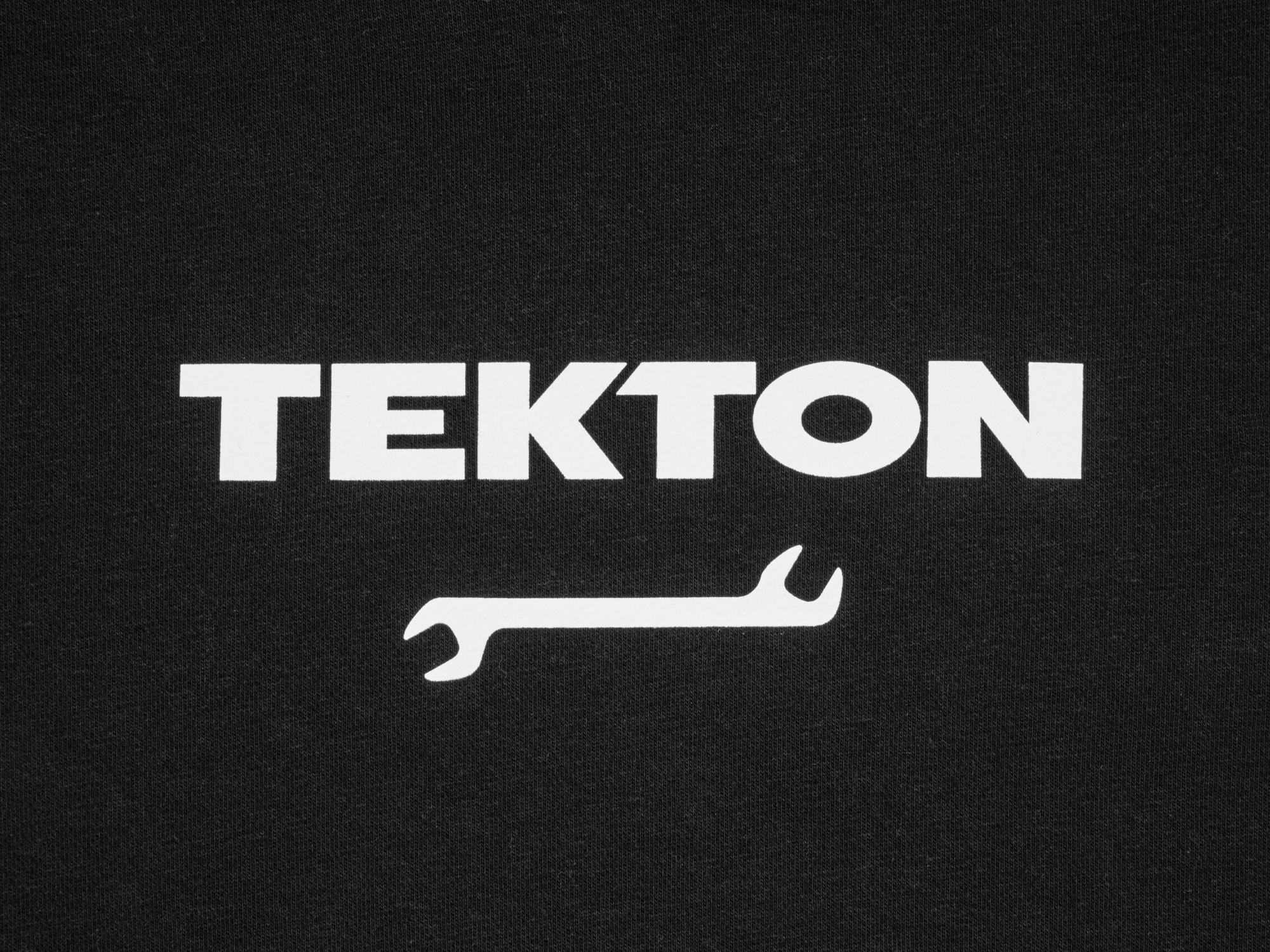 Closeup view of black Tekton hoodie. Item #0