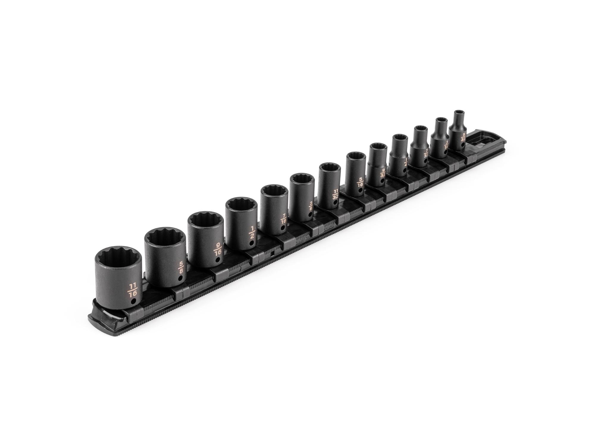 1/4 Inch Drive Shallow 12-Point Impact Socket Set with Rail (13-Piece)