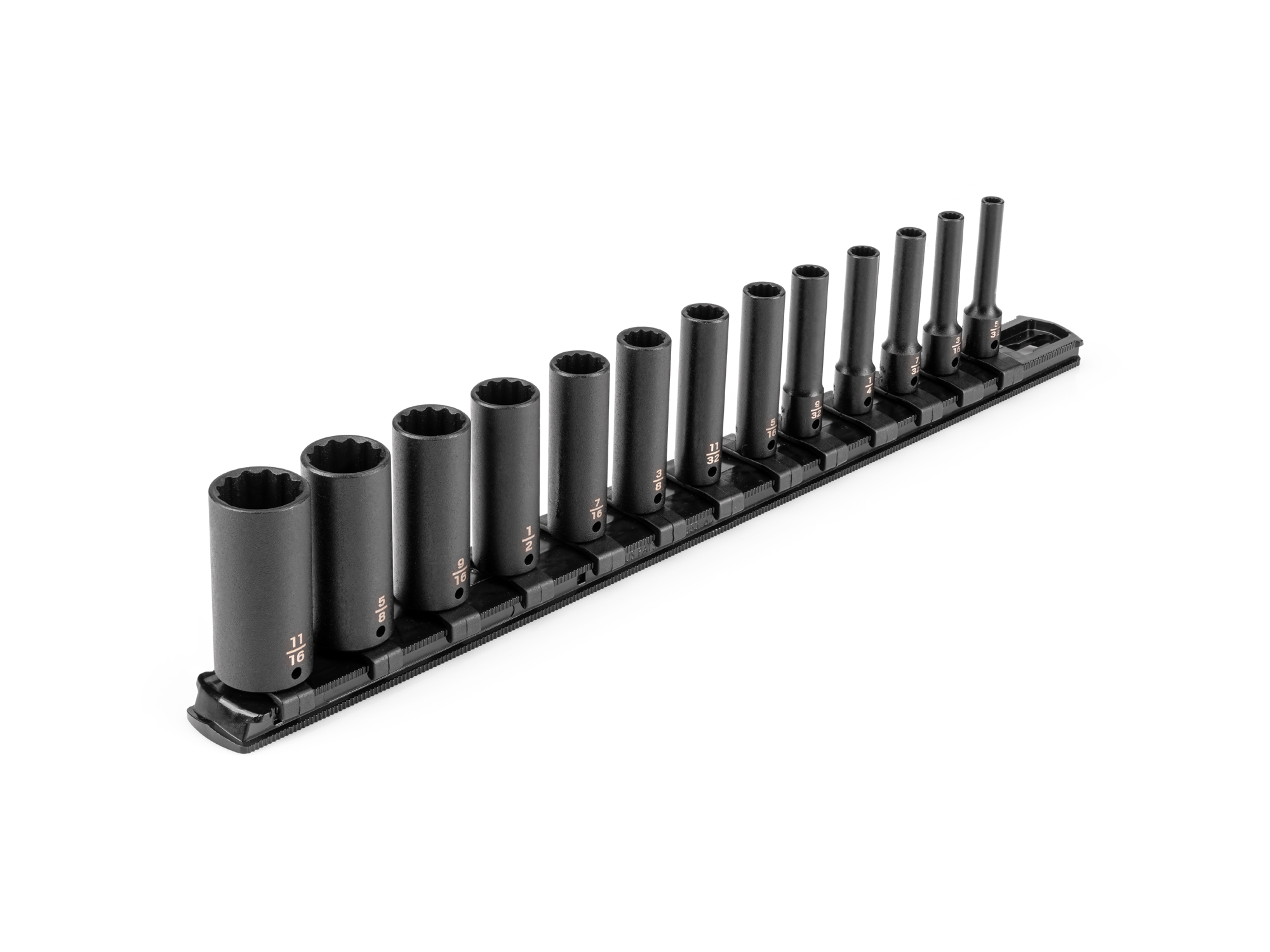 1/4 Inch Drive Deep 12-Point Impact Socket Set with Rail (13-Piece)