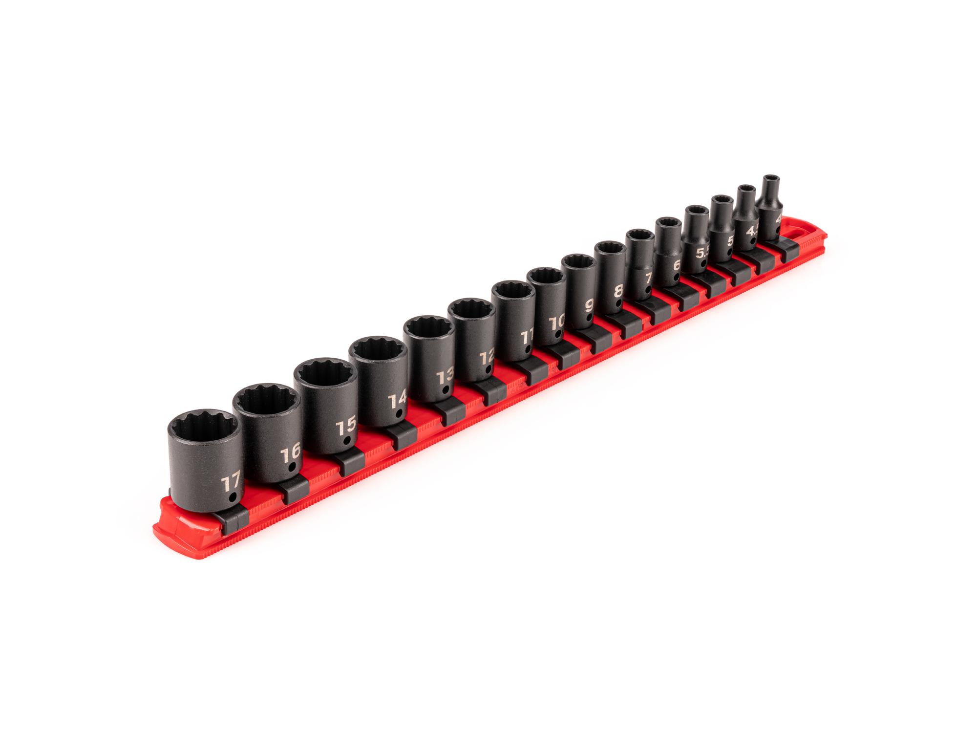 1/4 Inch Drive Shallow 12-Point Impact Socket Set with Rail (16-Piece)