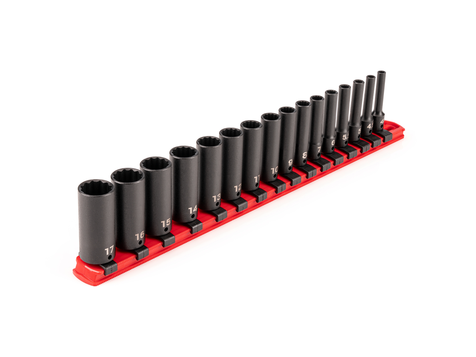 1/4 Inch Drive Deep 12-Point Impact Socket Set with Rail (16-Piece)