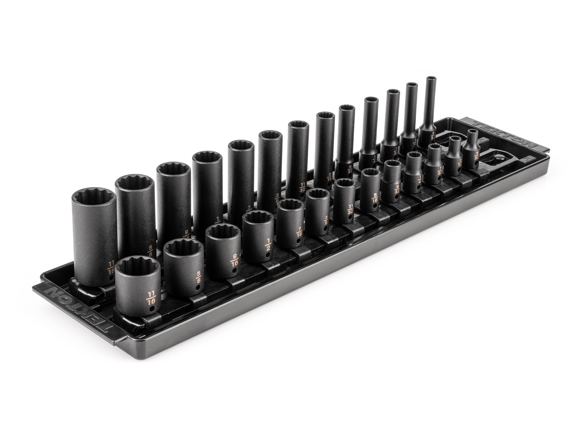 1/4 Inch Drive 12-Point Impact Socket Set with Rails and Tray (26-Piece)