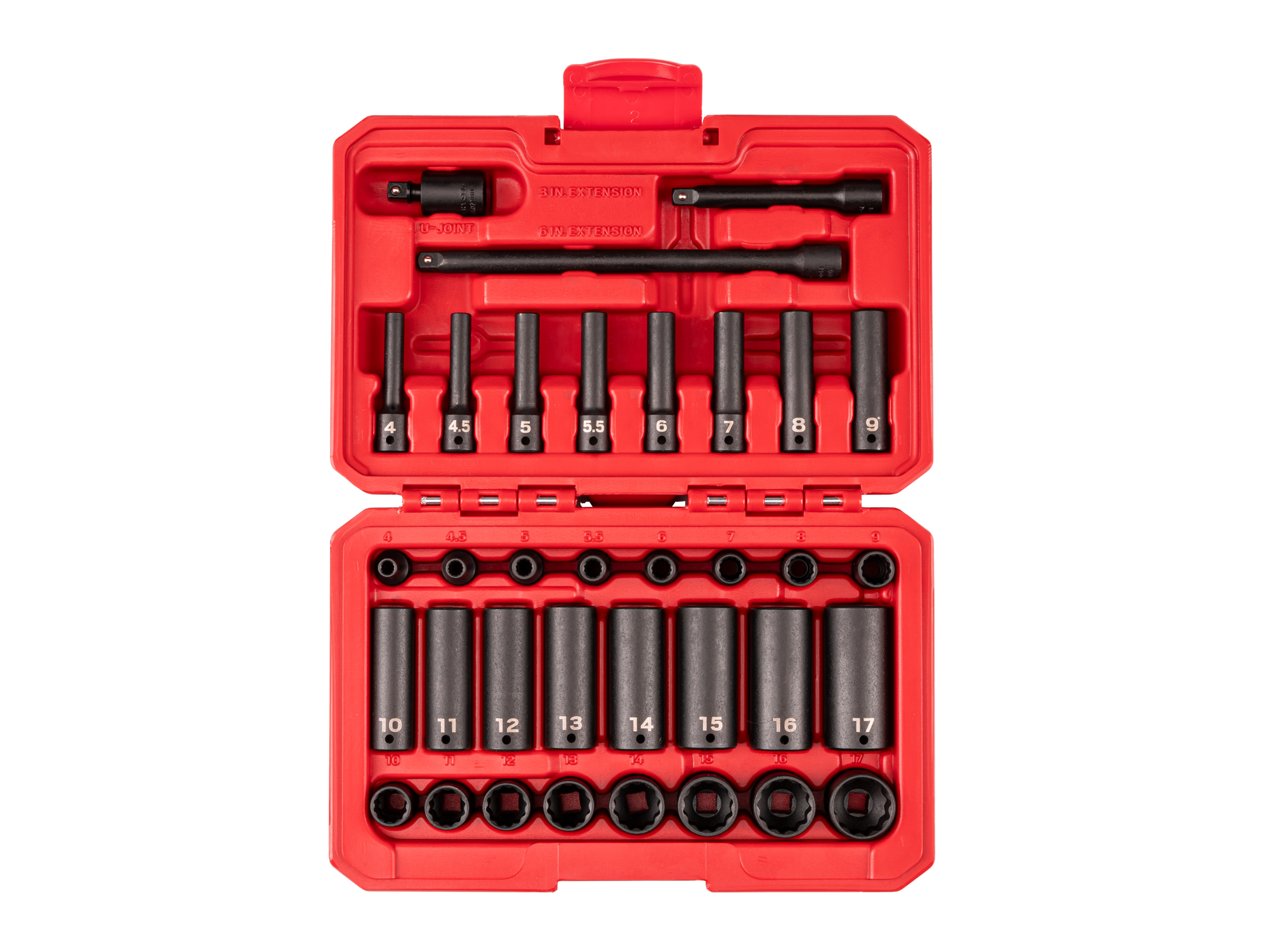 TEKTON 1/4 Inch Drive 12-Point Impact Socket Set with Case, 35-Piece (4-17 mm)