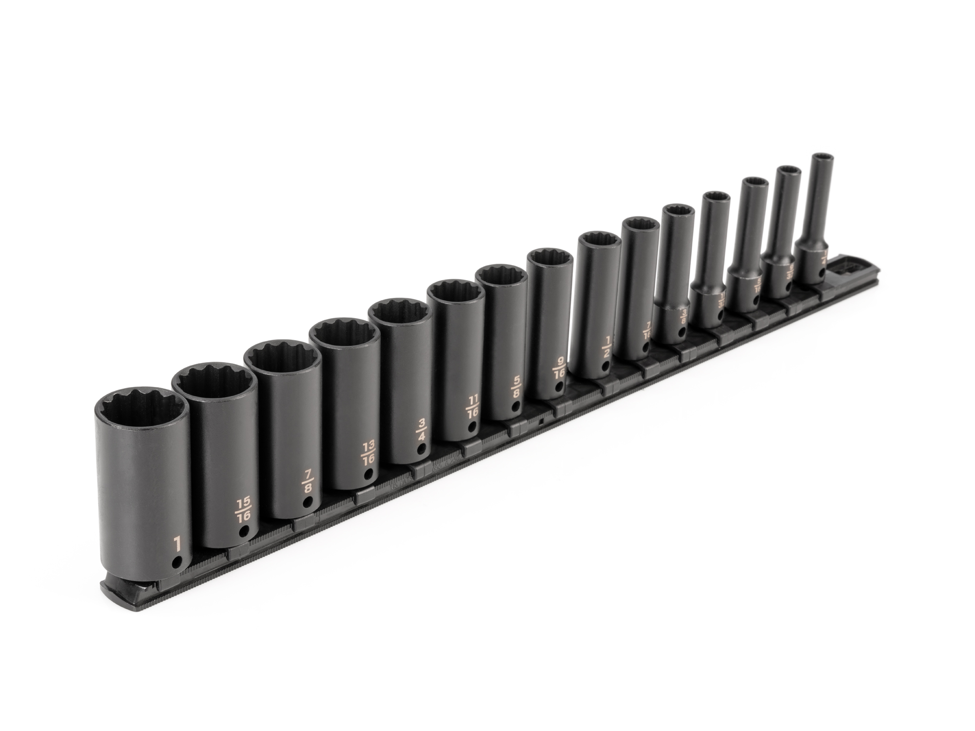 TEKTON 3/8 Inch Drive Deep 12-Point Impact Socket Set with Rail, 15-Piece (1/4-1 in.)