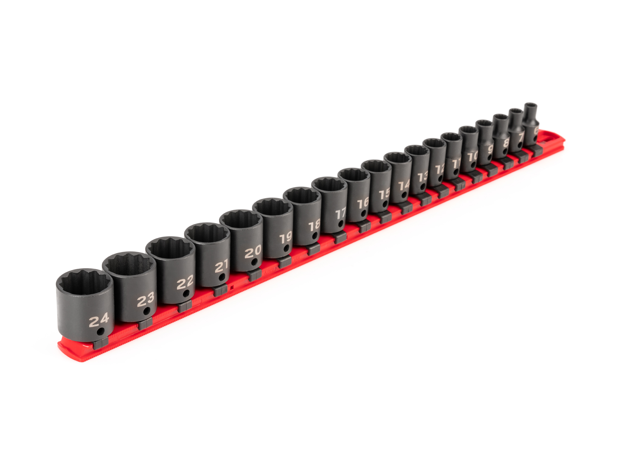 TEKTON 3/8 Inch Drive 12-Point Impact Socket Set with Rail, 19-Piece (6-24 mm)