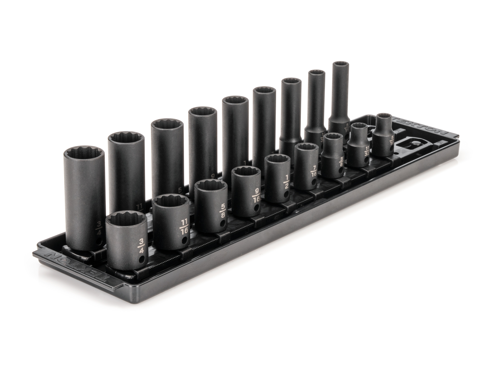 3/8 Inch Drive 12-Point Impact Socket Set with Rails and Tray (18-Piece)