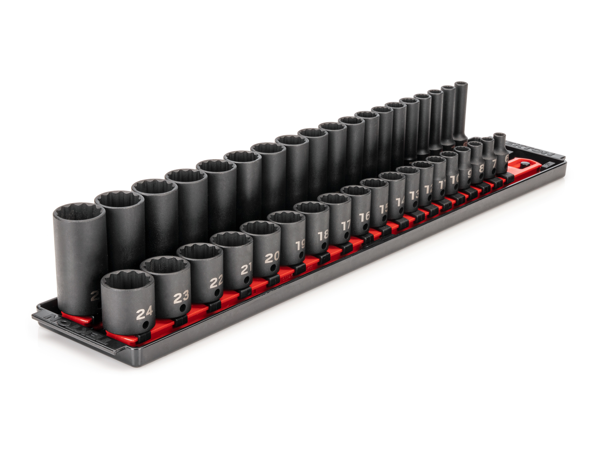 TEKTON 3/8 Inch Drive 12-Point Impact Socket Set with Rails and Tray, 38-Piece (6-24 mm)