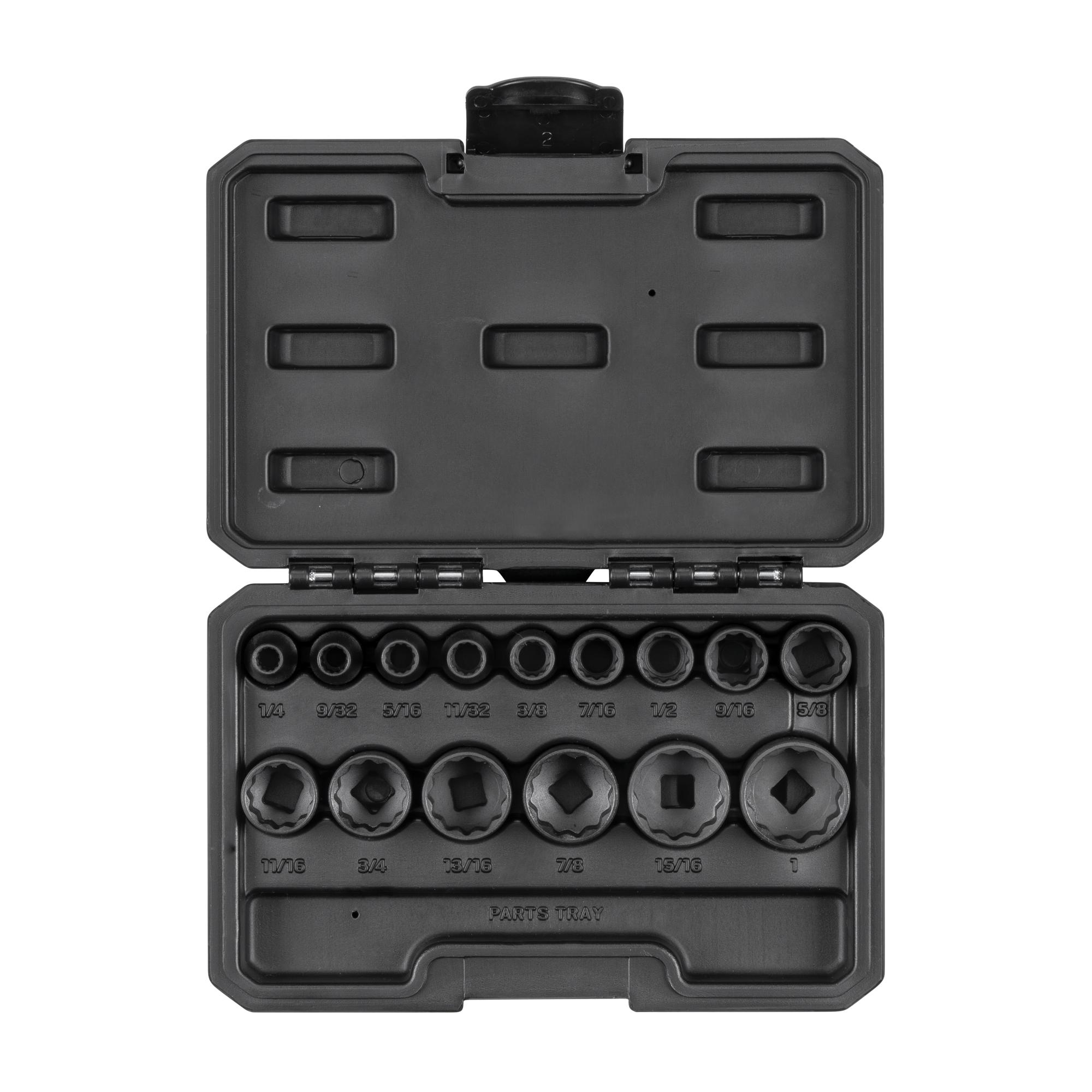 3/8 Inch Drive Shallow 12-Point Impact Socket Set with Case (15-Piece)